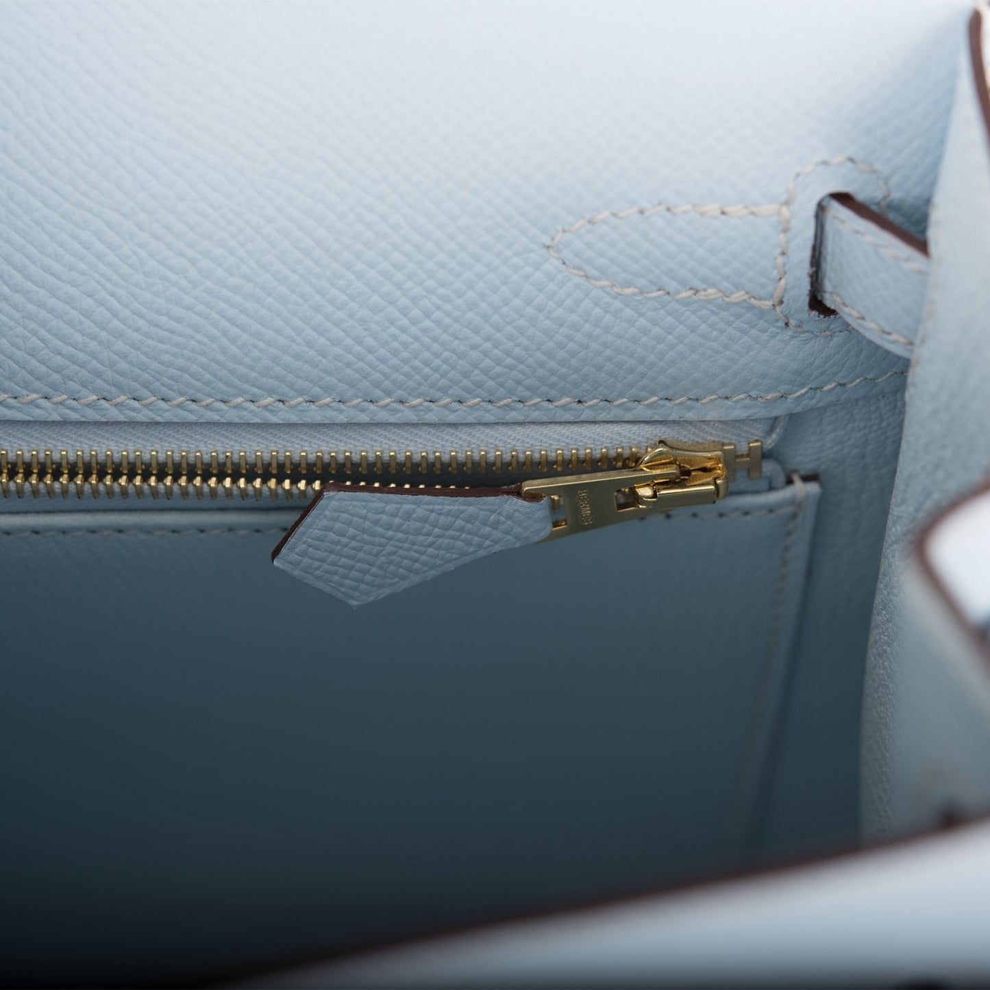 Hermes Kelly 25 Sellier Bleu Brume Epsom Gold Hardware