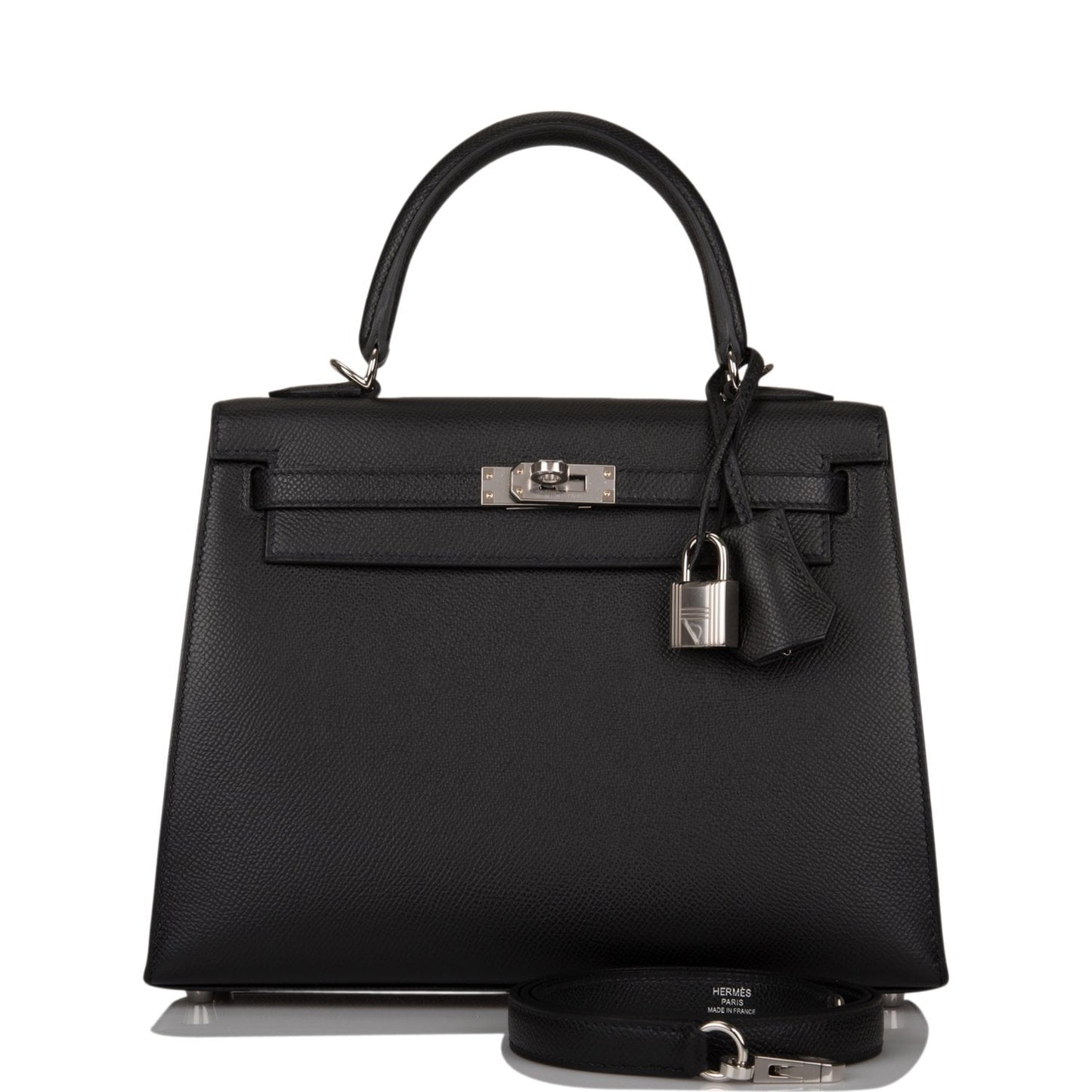 Hermes Kelly 25 Sellier Black Epsom Palladium Hardware