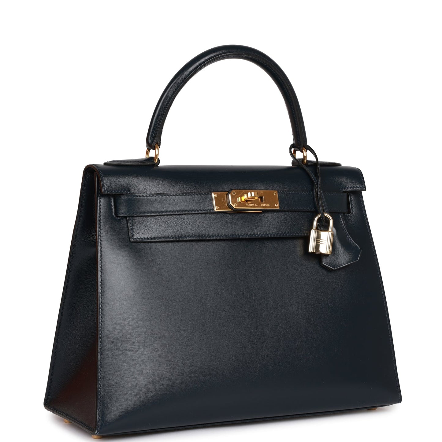 Hermes Kelly 28 Sellier Bleu Marine Box Gold Hardware