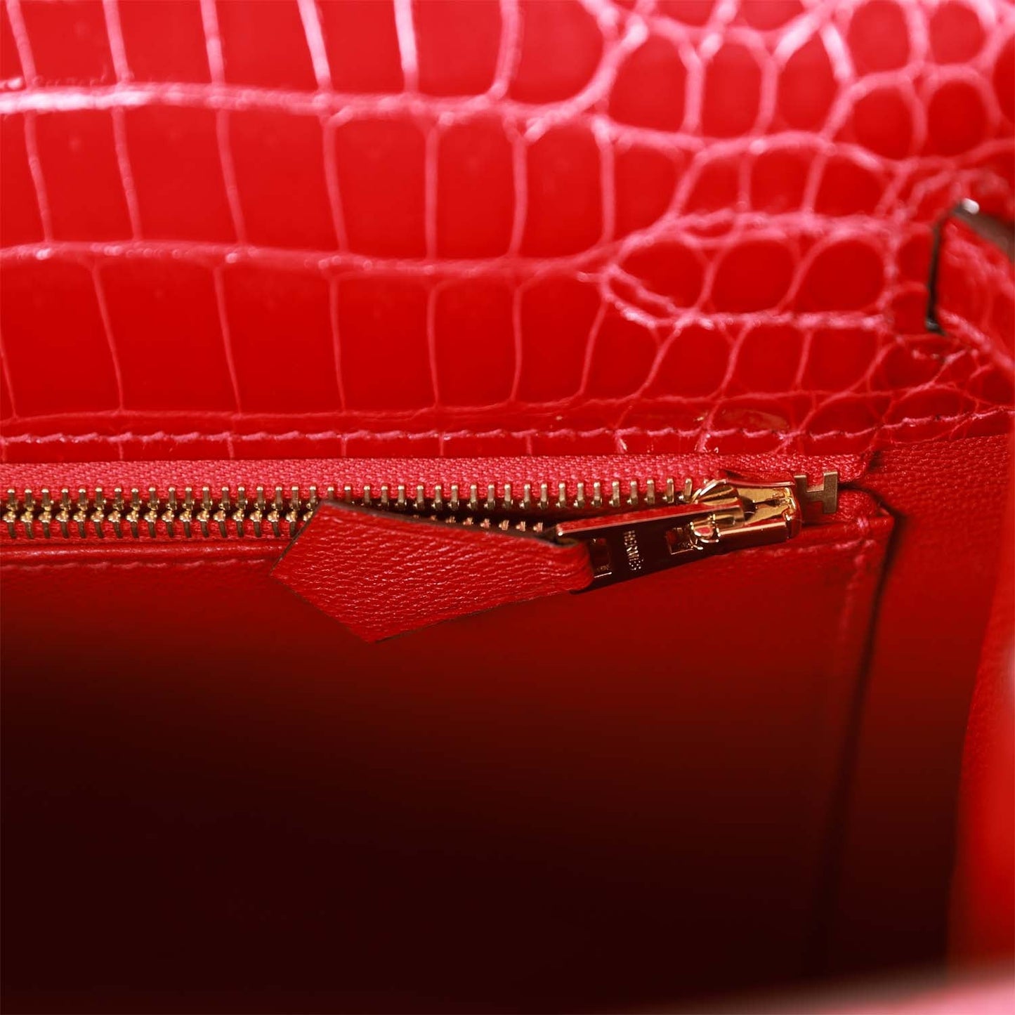 Hermes Kelly 25 Sellier Braise Shiny Porosus Crocodile Gold Hardware