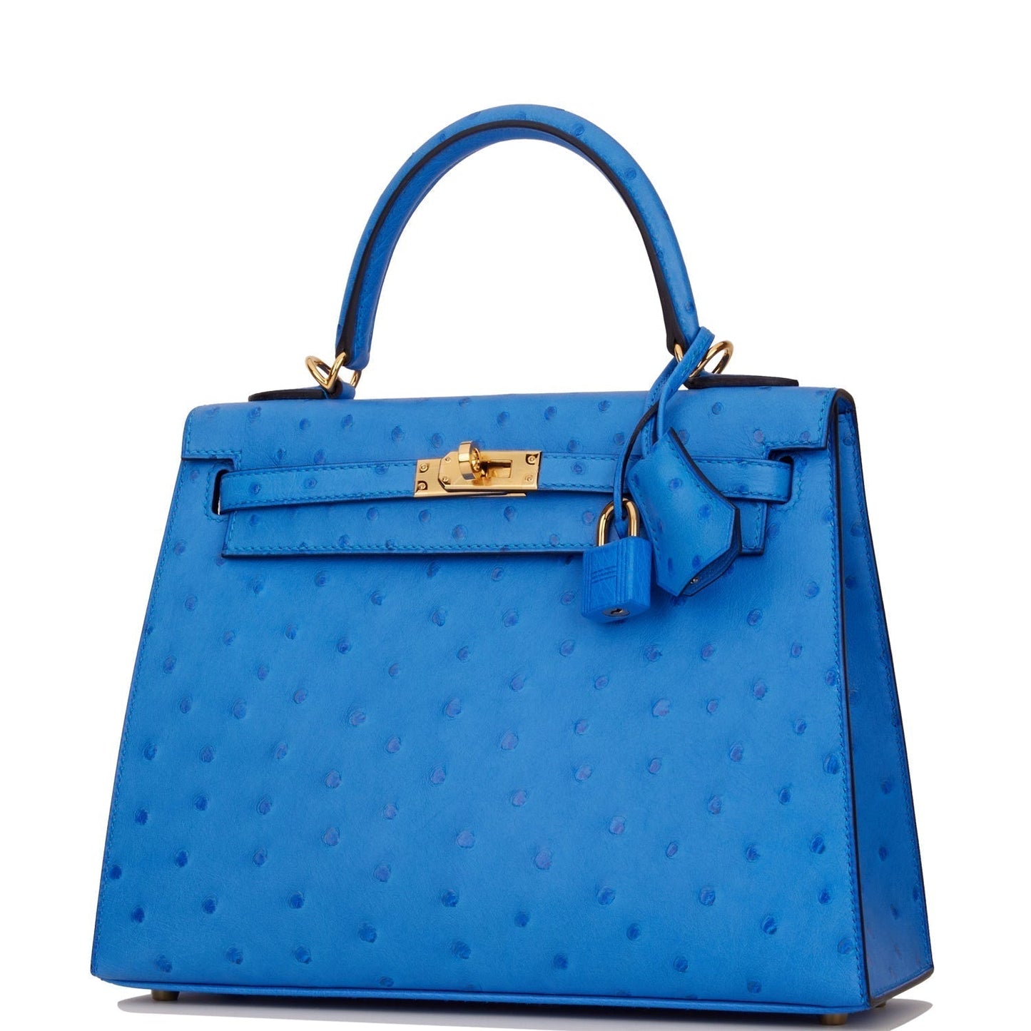 Hermes Kelly 25 Sellier Bleuet Ostrich Gold Hardware
