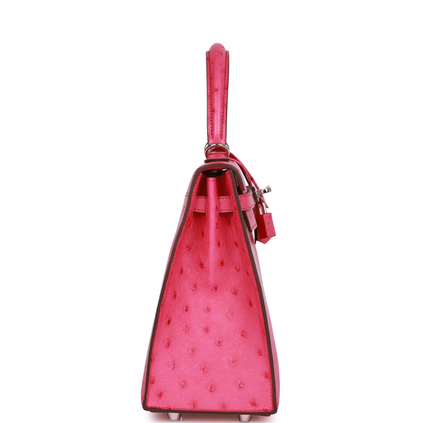 Hermes Kelly 25 Sellier Rose Tyrien Verso Ostrich Palladium Hardware