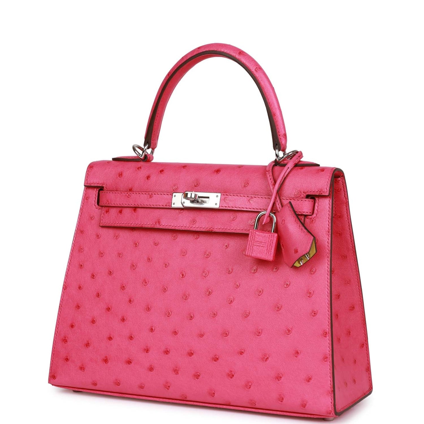 Hermes Kelly 25 Sellier Rose Tyrien Verso Ostrich Palladium Hardware