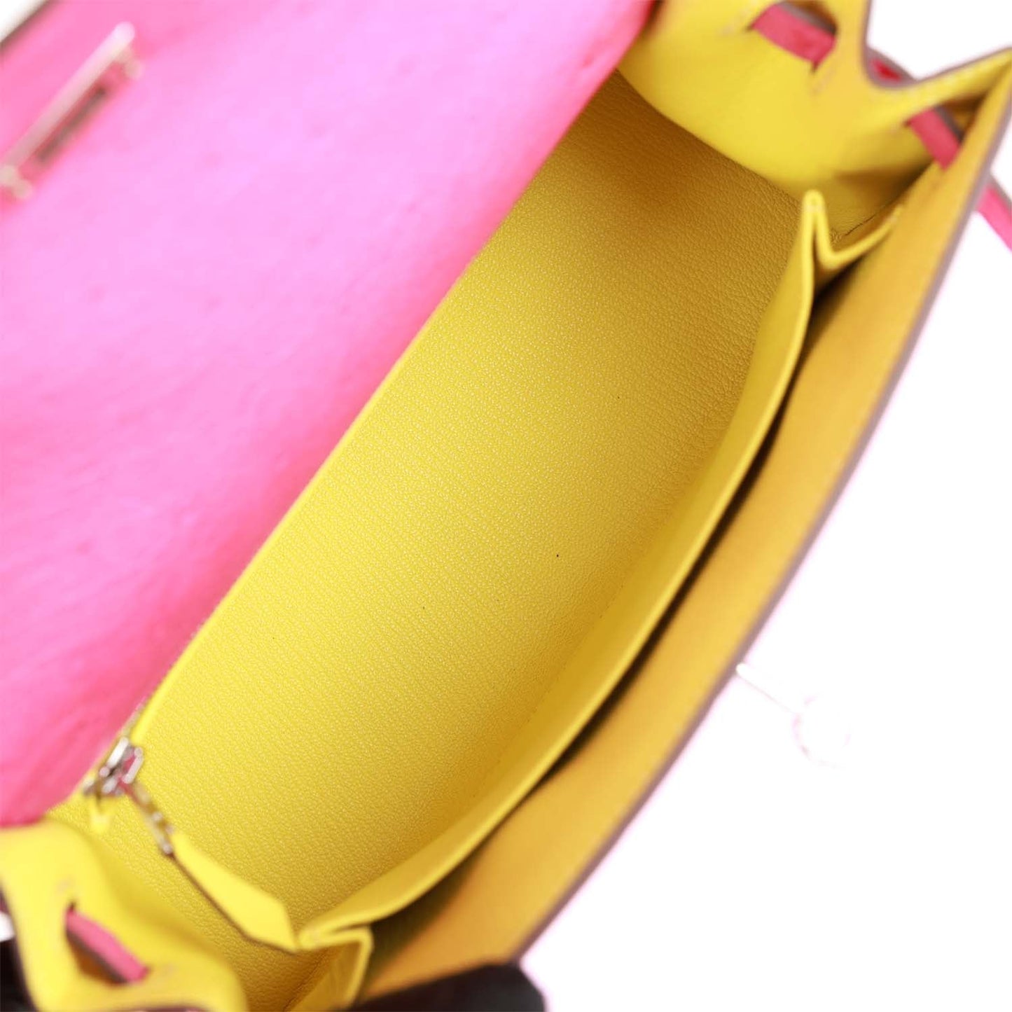 Hermes Kelly 25 Sellier Rose Tyrien Verso Ostrich Palladium Hardware