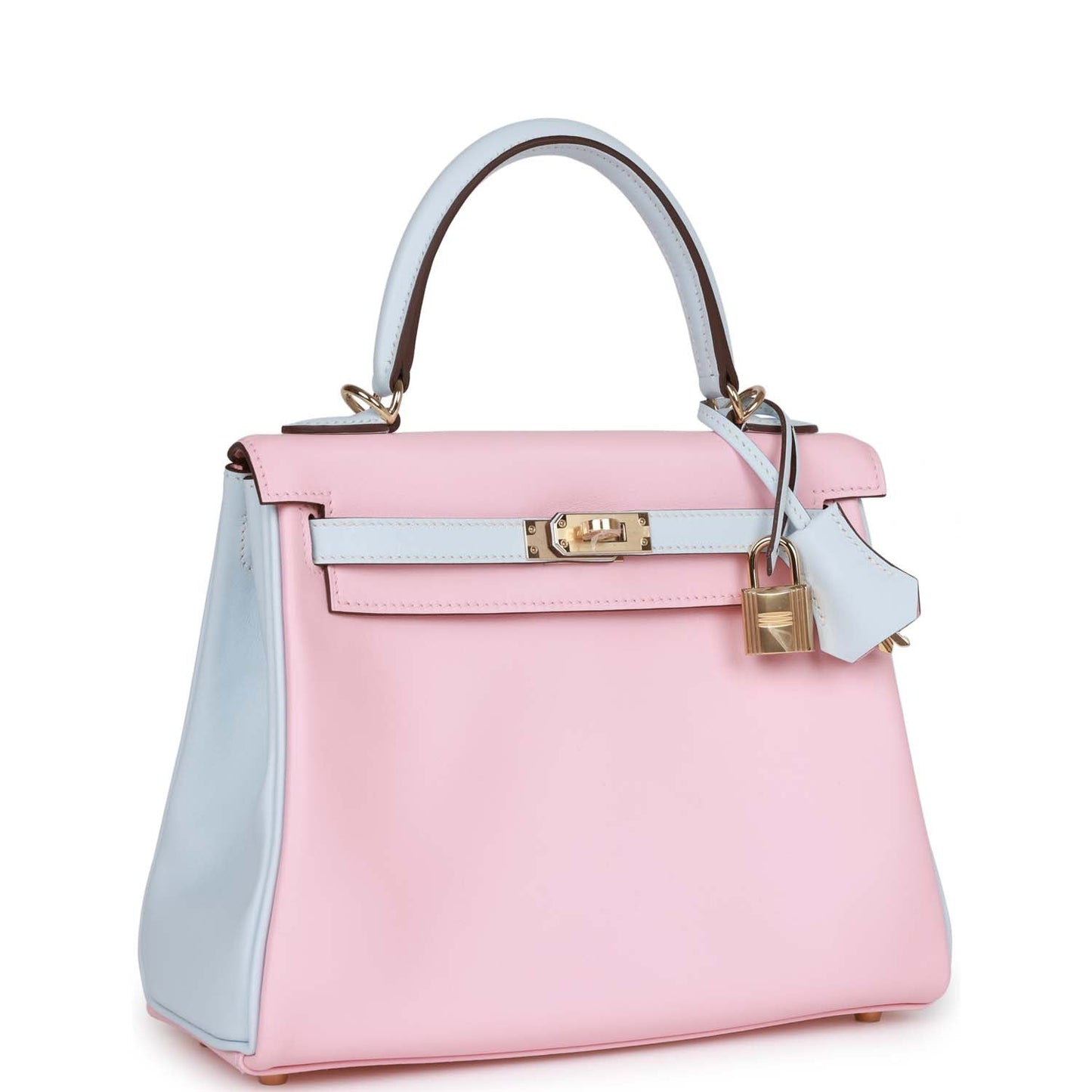 Hermes Kelly 25 Retourne Rose Sakura and Bleu Brume Swift Permabrass Hardware