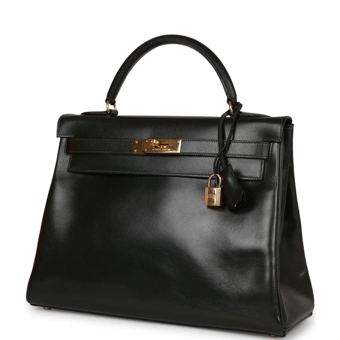 Hermes Kelly 32 Retourne Vert Fonce Box Gold Hardware