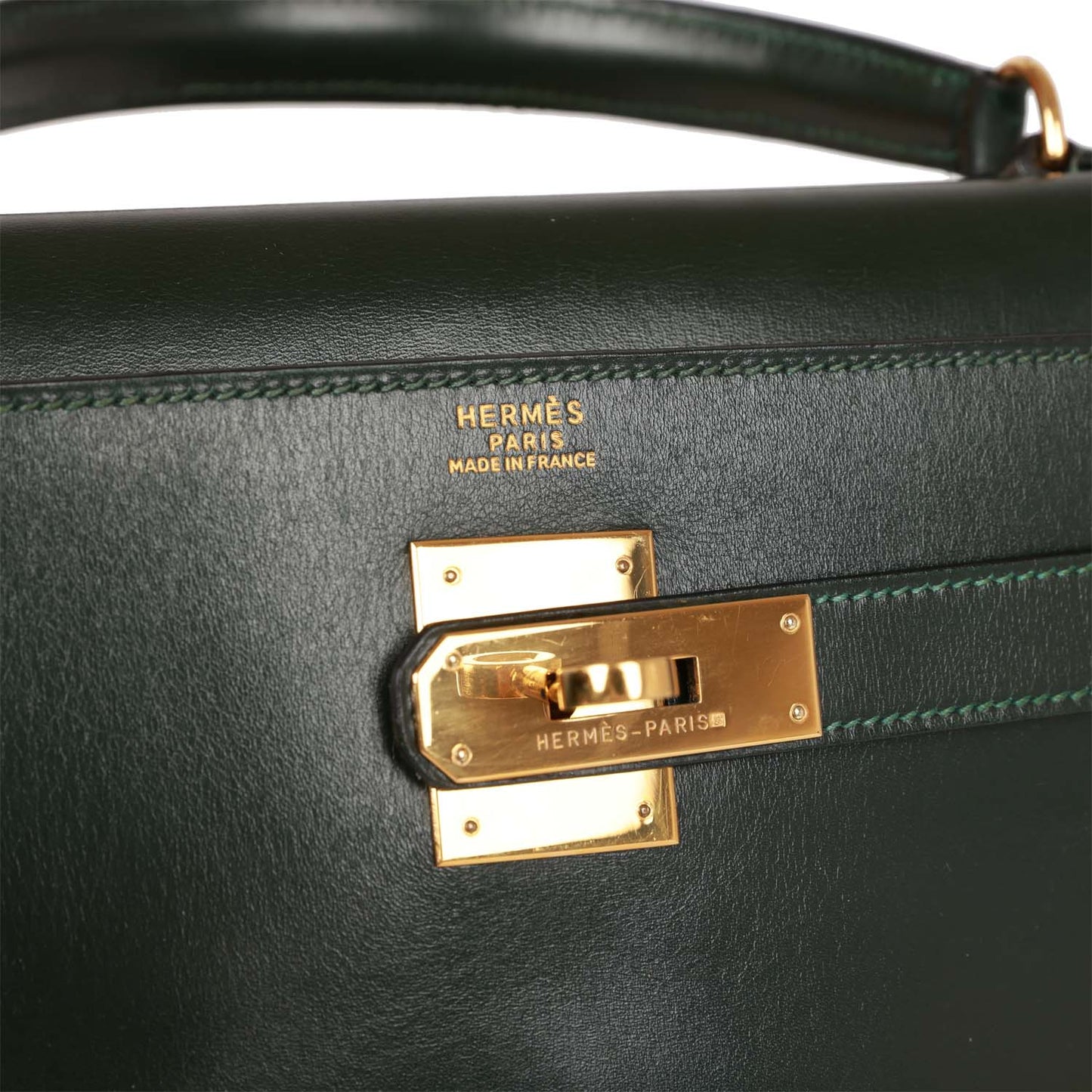 Hermes Kelly 32 Retourne Vert Fonce Box Gold Hardware