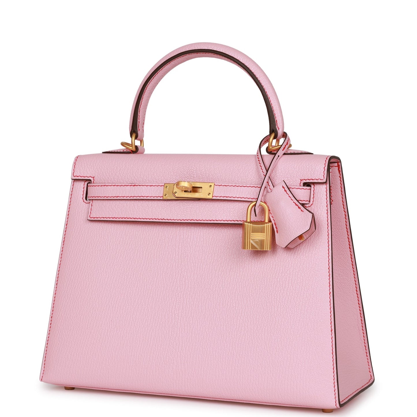 Hermes Kelly 25 Sellier Rose Sakura Chevre Brushed Gold Hardware