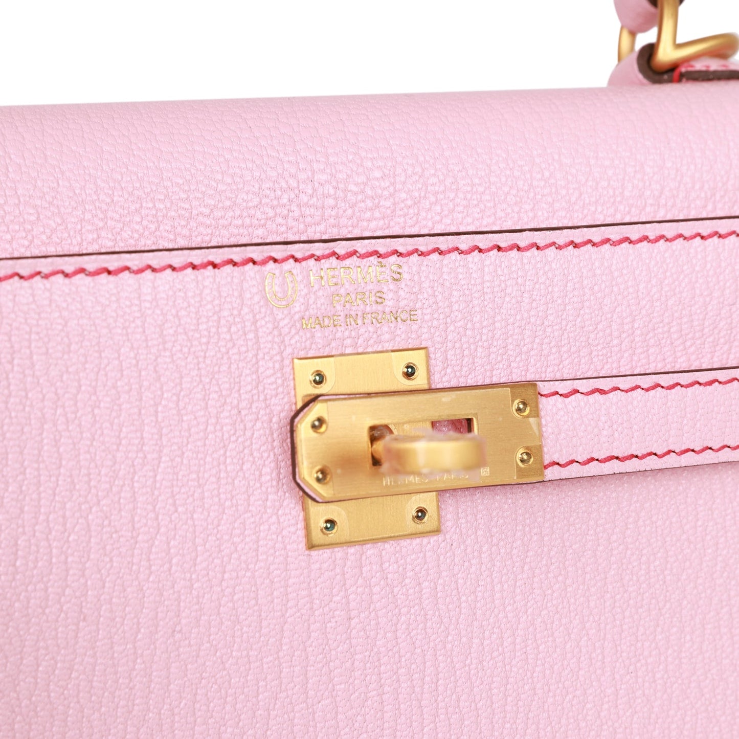 Hermes Kelly 25 Sellier Rose Sakura Chevre Brushed Gold Hardware