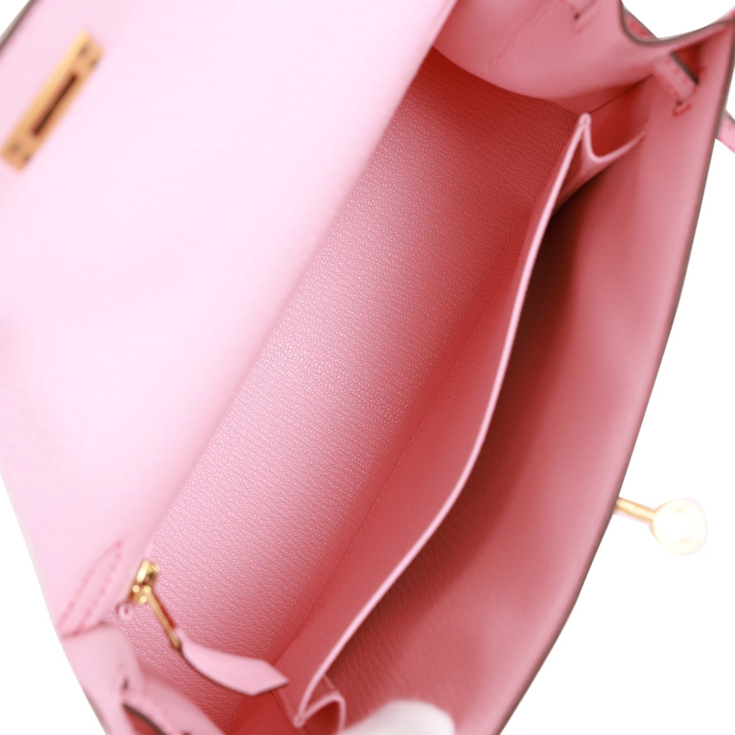Hermes Kelly 25 Sellier Rose Sakura Chevre Brushed Gold Hardware