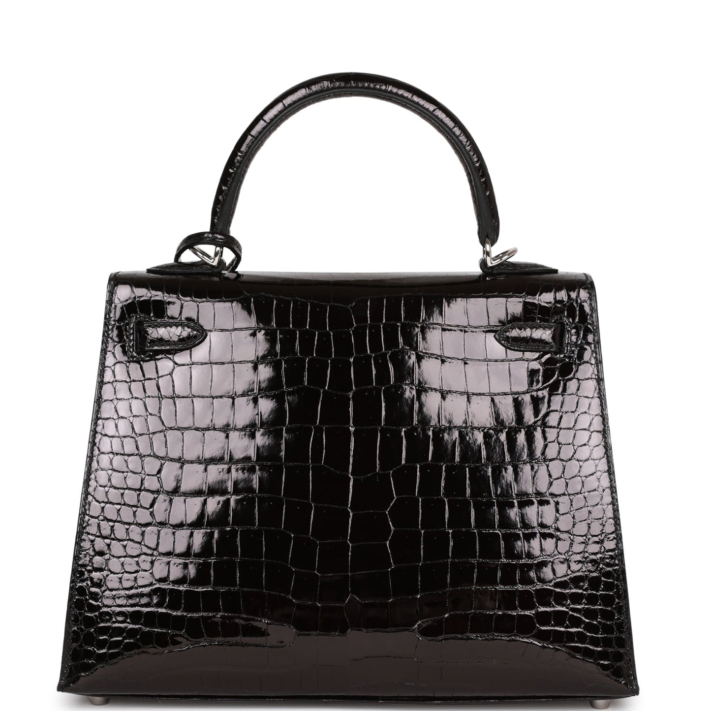 Hermes Kelly 25 Sellier Black Shiny Porosus Crocodile Palladium Hardware