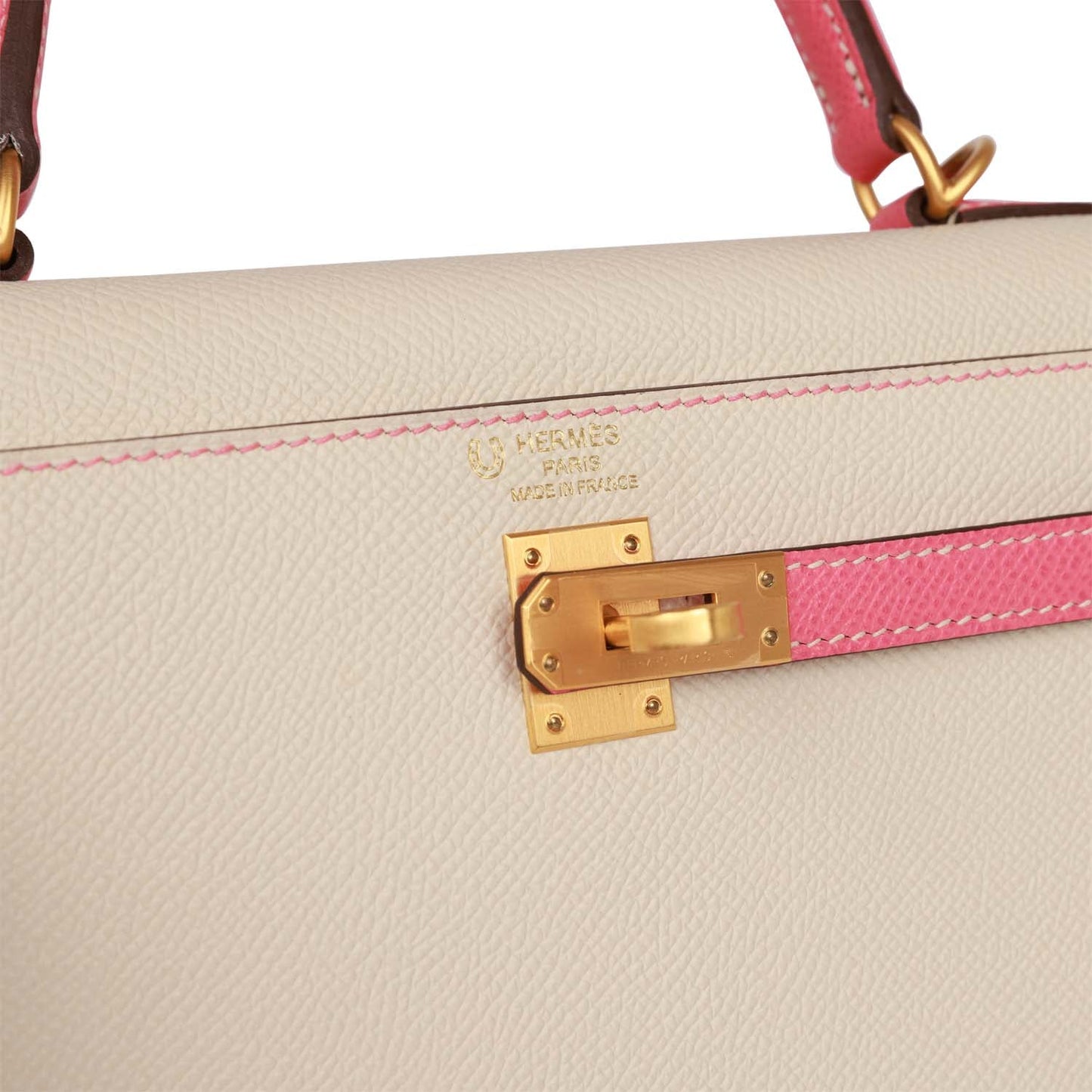 Hermes Kelly 25 Sellier Craie and Rose Lipstick Epsom Brushed Gold Hardware