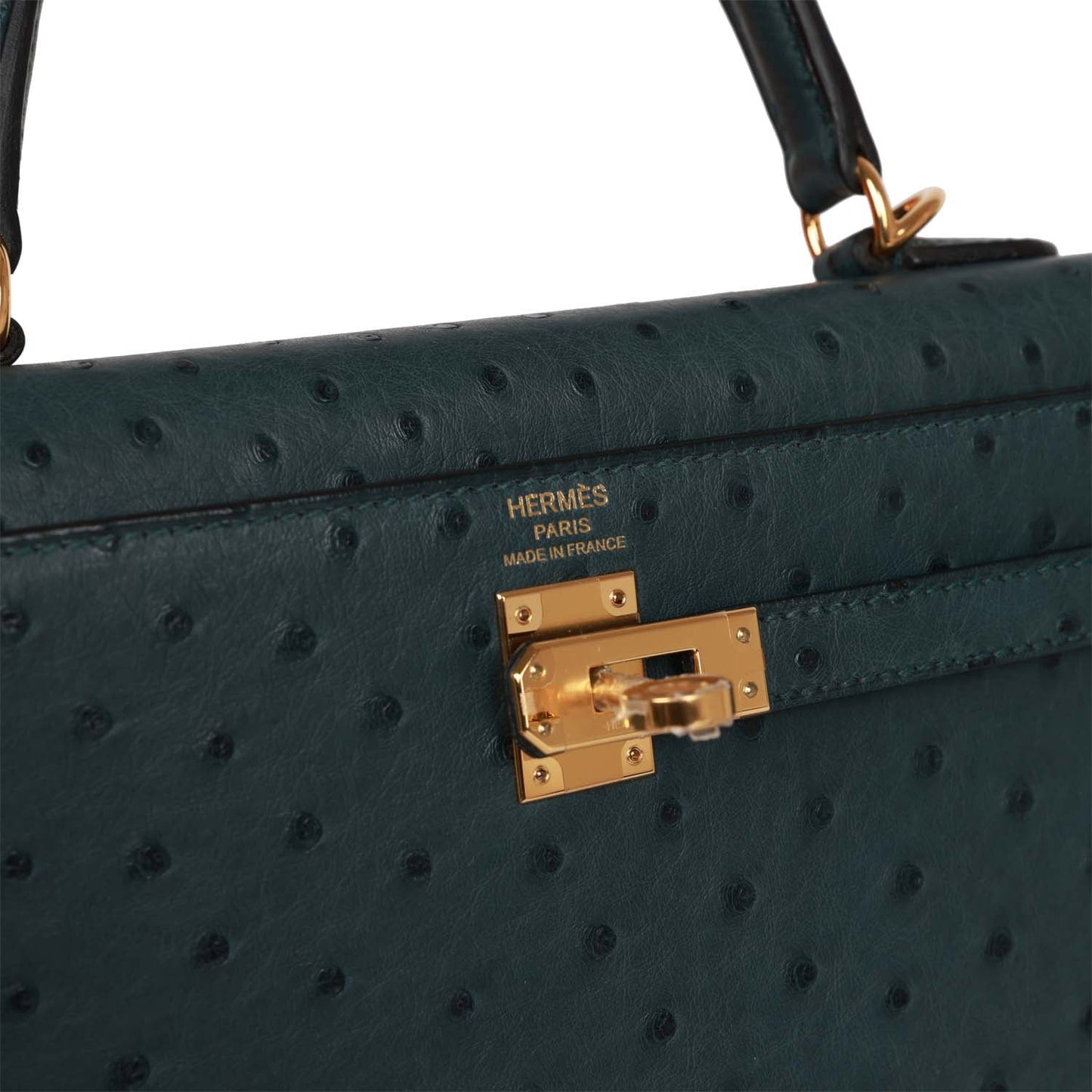 Hermes Kelly 25 Sellier Vert Cypress Ostrich Gold Hardware
