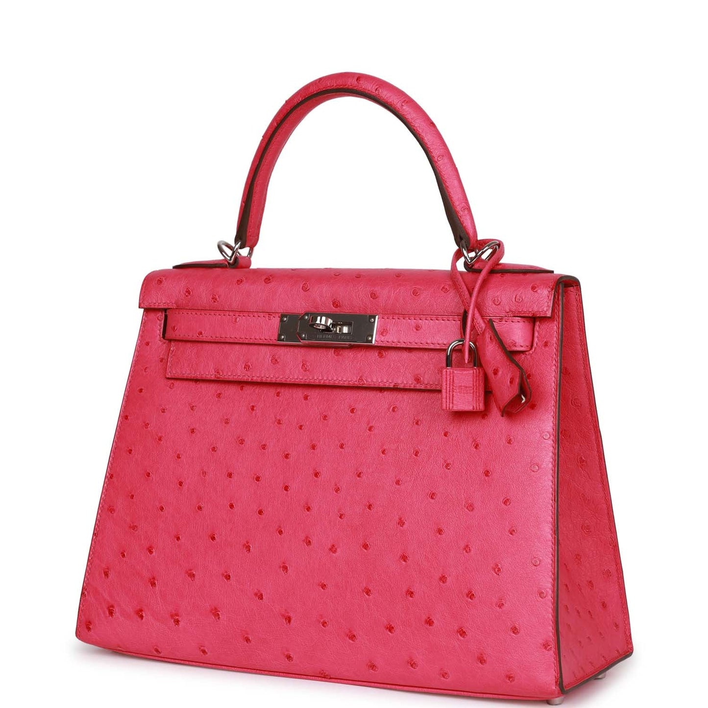 Hermes Kelly 28 Sellier Rose Tyrien Ostrich Palladium Hardware