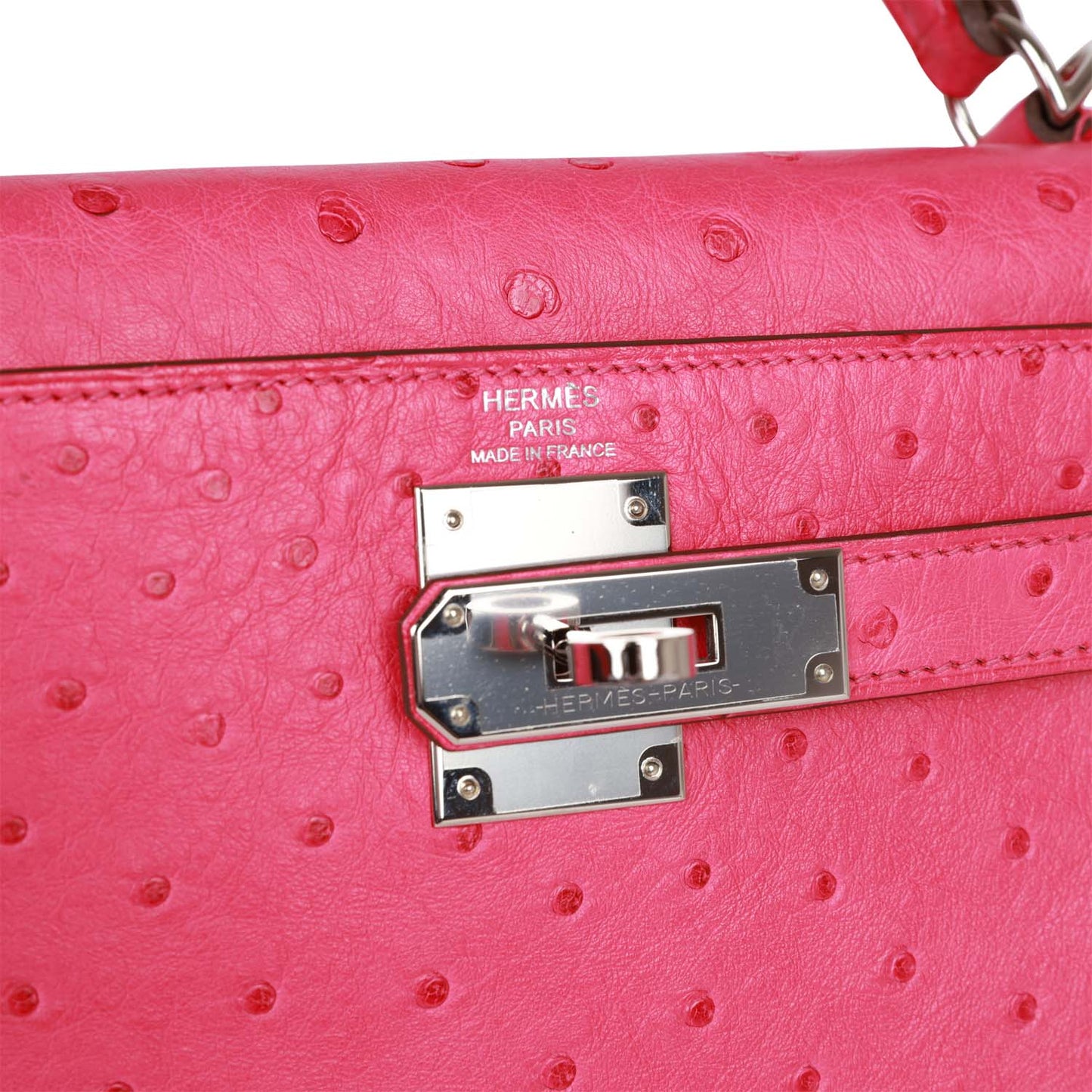 Hermes Kelly 28 Sellier Rose Tyrien Ostrich Palladium Hardware