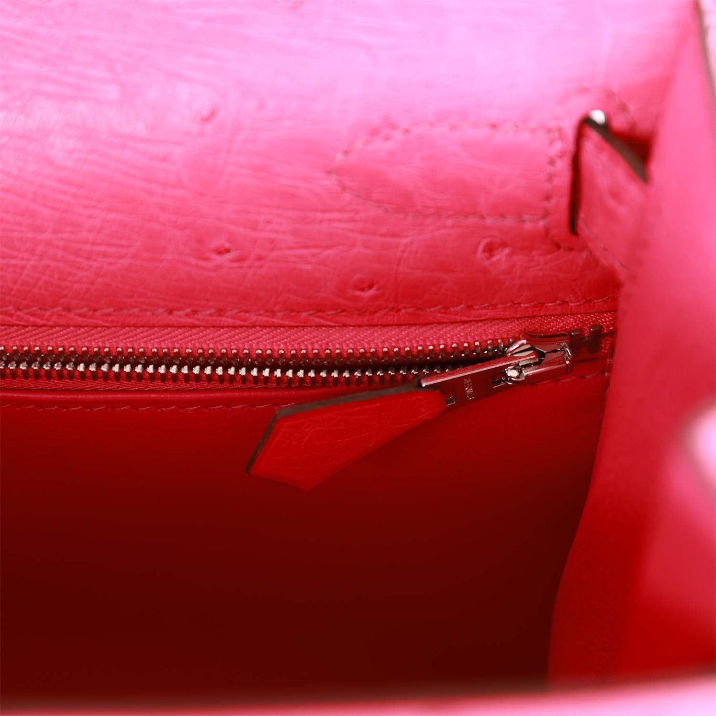 Hermes Kelly 28 Sellier Rose Tyrien Ostrich Palladium Hardware