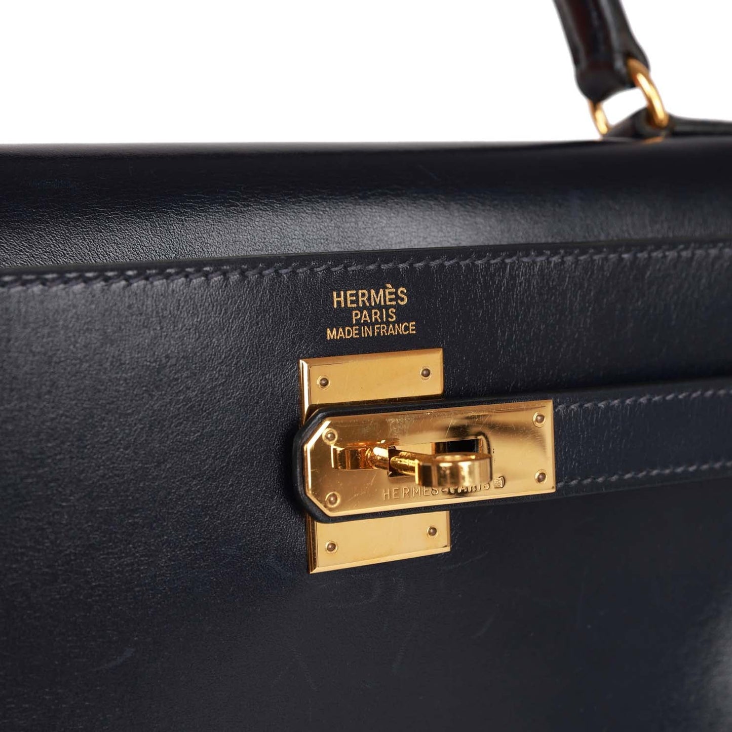 Hermes Kelly 32 Retourne Navy Box Gold Hardware