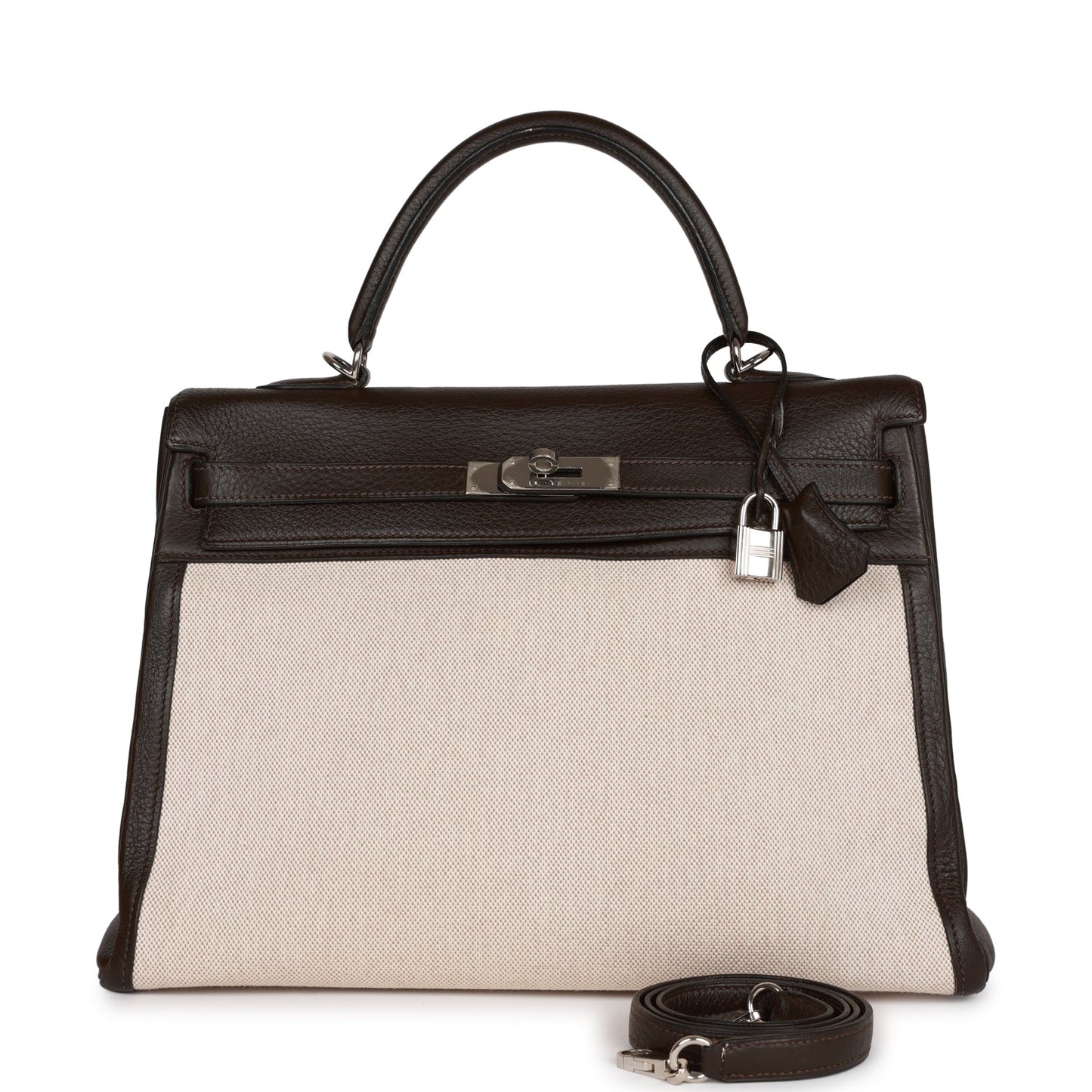 Hermes Kelly 35 Retourne Ebene Clemence and Toile H Palladium Hardware