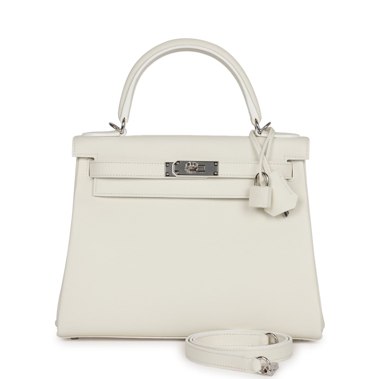 Hermes Kelly 28 Retourne White Evercolor Palladium Hardware