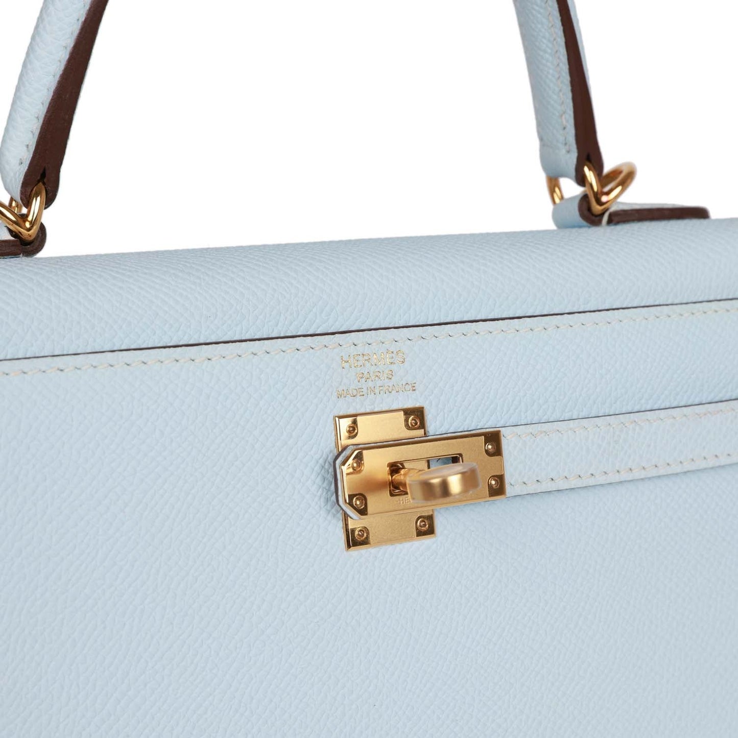 Hermes Kelly 25 Sellier Bleu Brume Epsom Gold Hardware