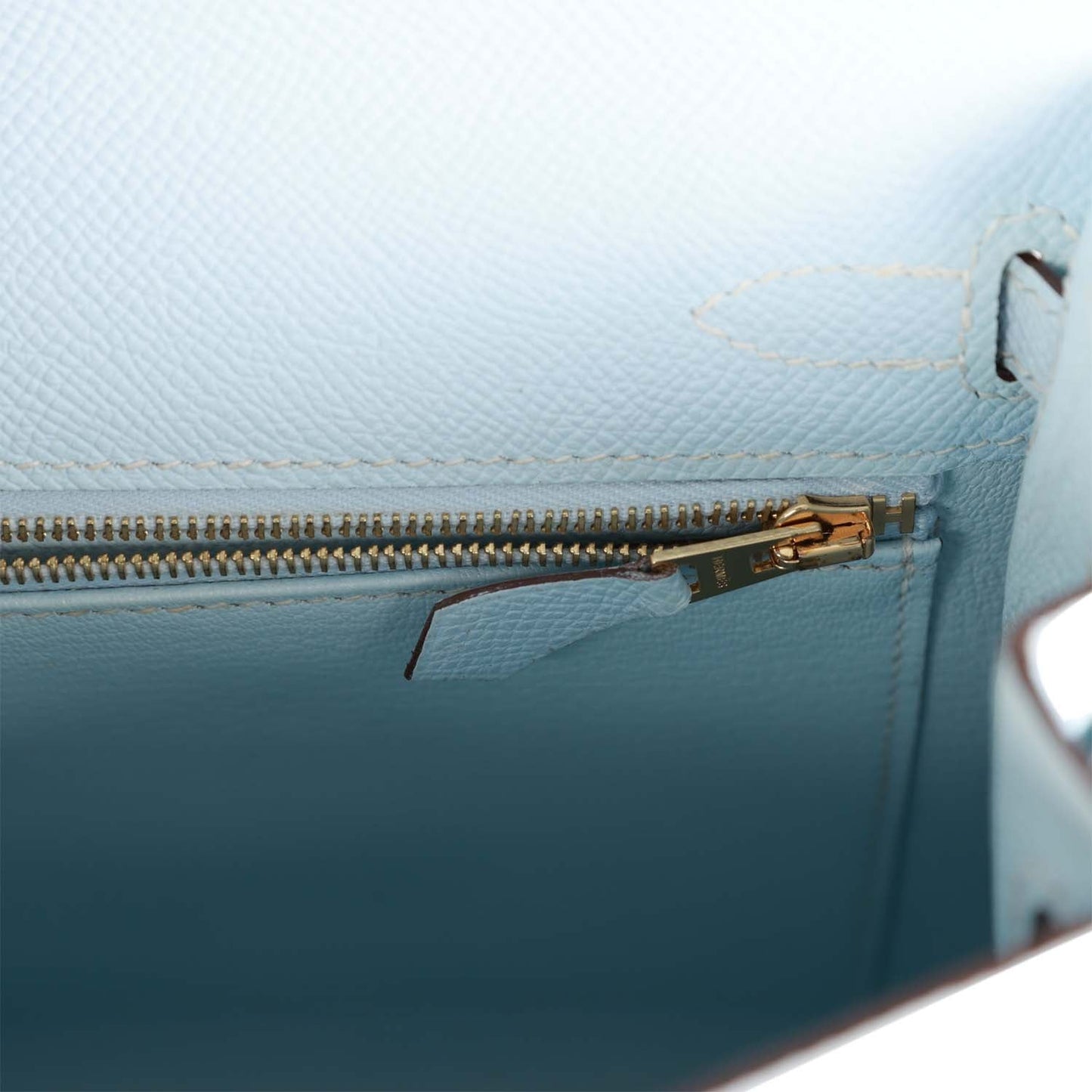 Hermes Kelly 25 Sellier Bleu Brume Epsom Gold Hardware