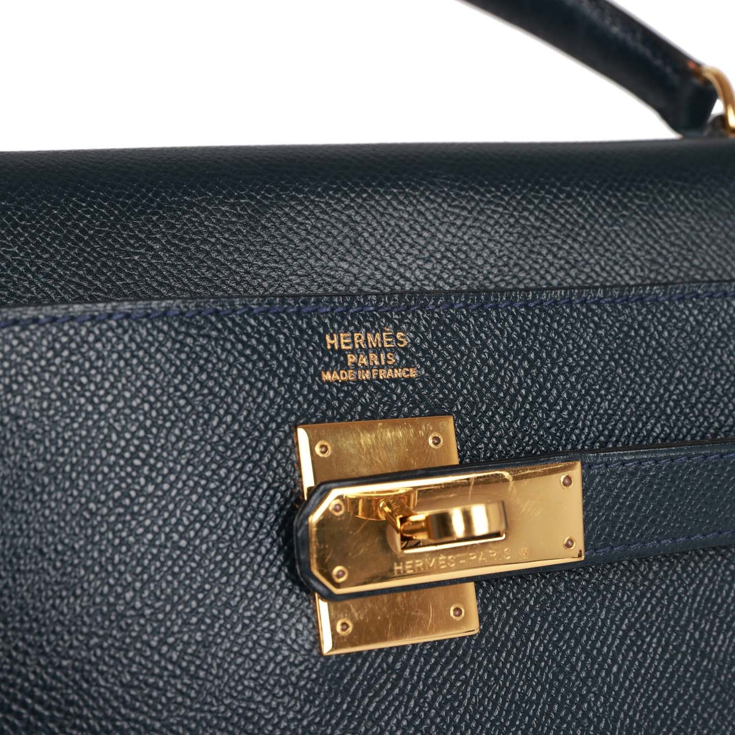 Hermes Kelly 32 Retourne Bleu Marine Courchevel Gold Hardware