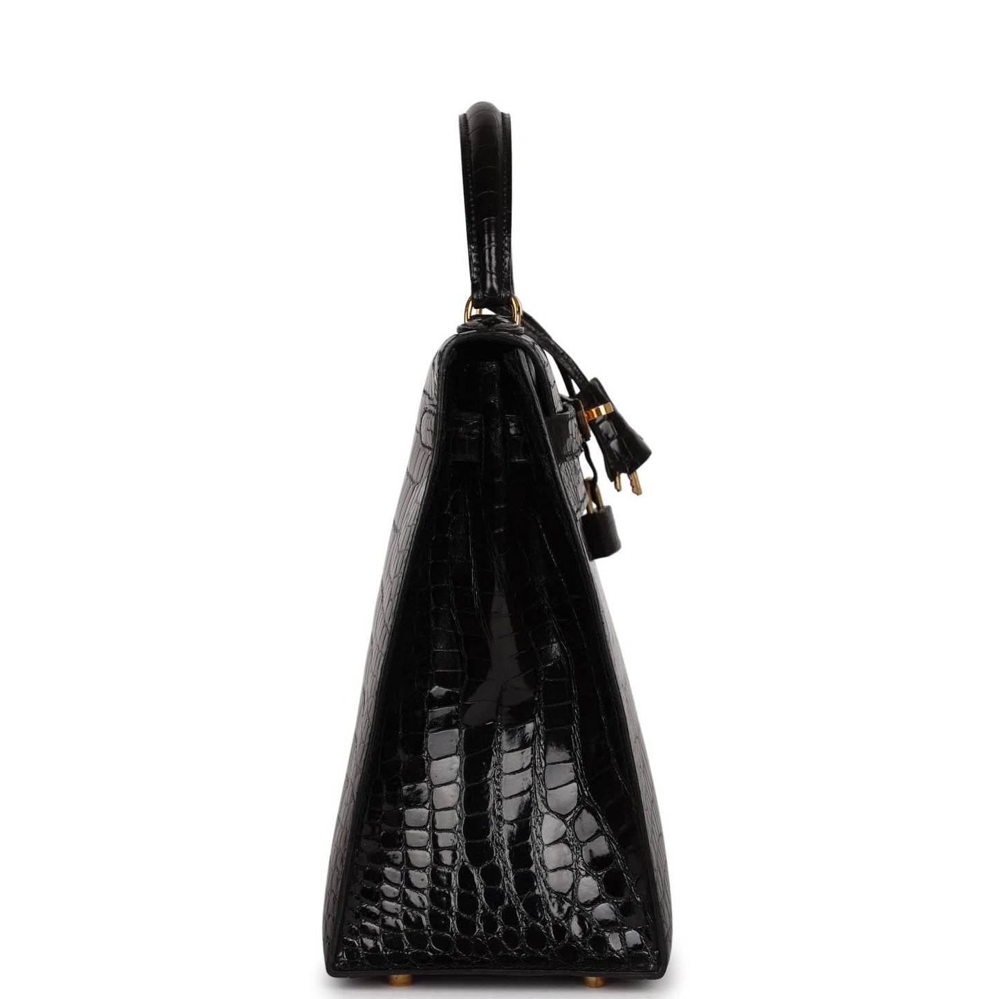 Hermes Kelly 32 Sellier Black Shiny Niloticus Crocodile Gold Hardware