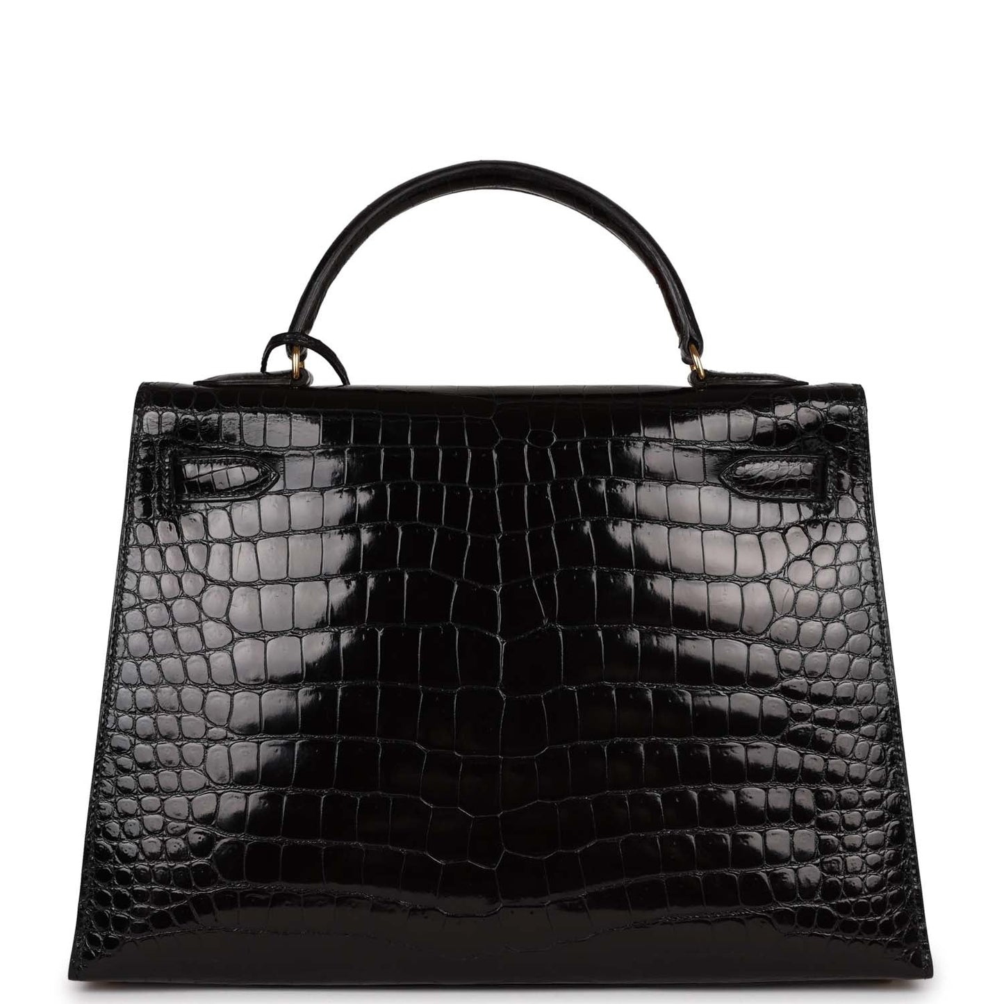 Hermes Kelly 32 Sellier Black Shiny Niloticus Crocodile Gold Hardware