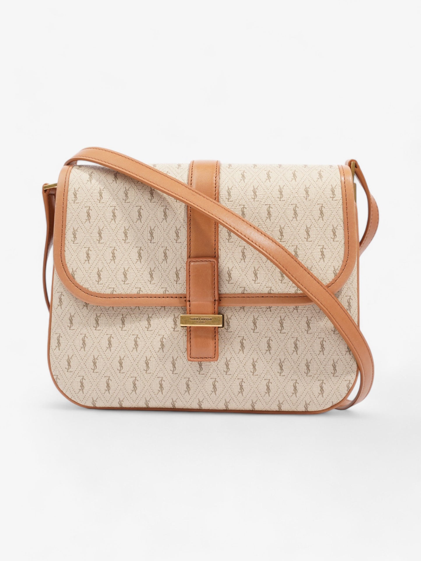 Saint Laurent Monogram Satchel Bag Beige / Brown Canvas