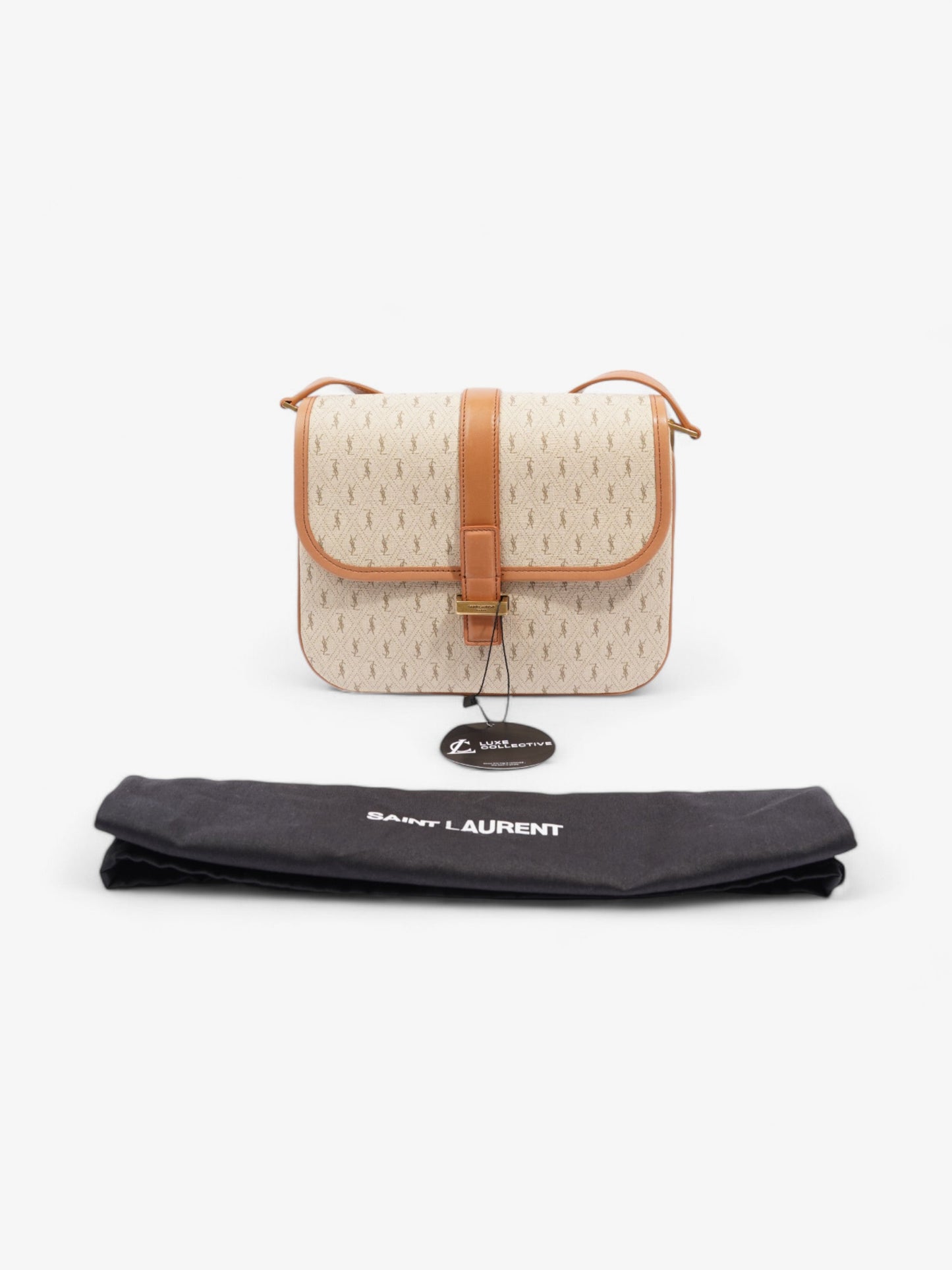Saint Laurent Monogram Satchel Bag Beige / Brown Canvas