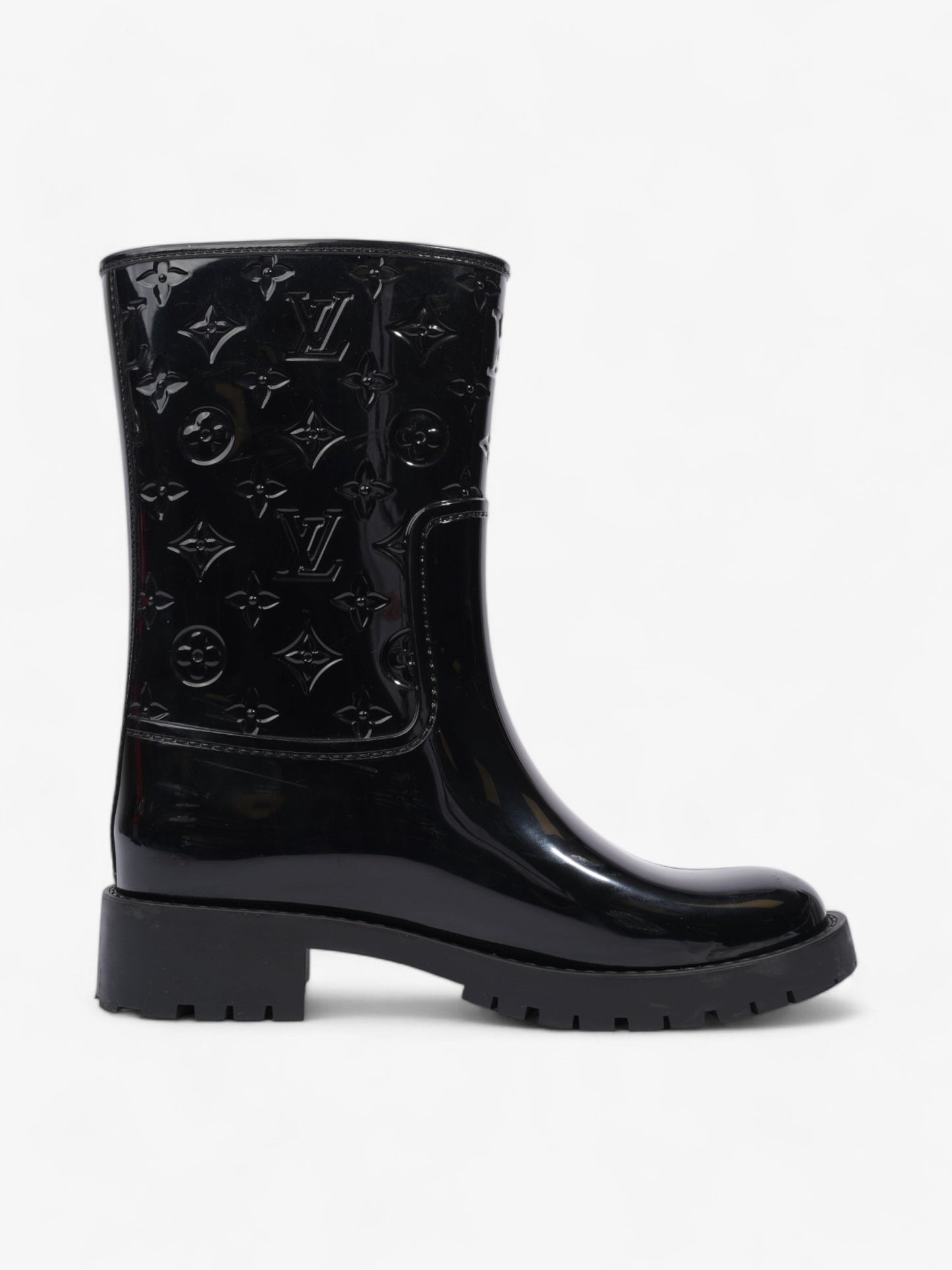 Louis Vuitton Drops Flat Half Boots Black Rubber EU 38 UK 5