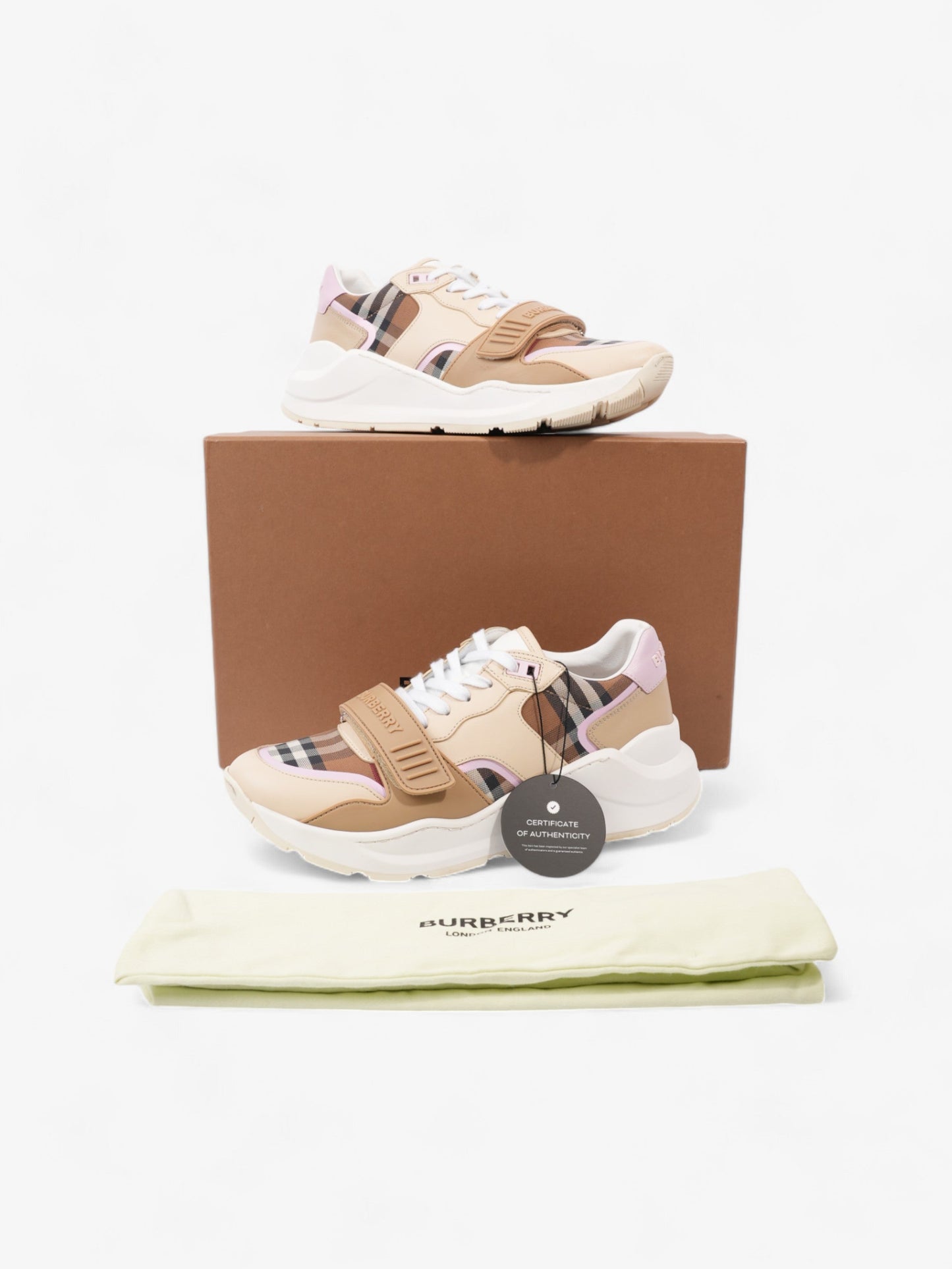 Burberry Ramsey Sneakers Beige / Pink / Brown Canvas EU 40 UK 7