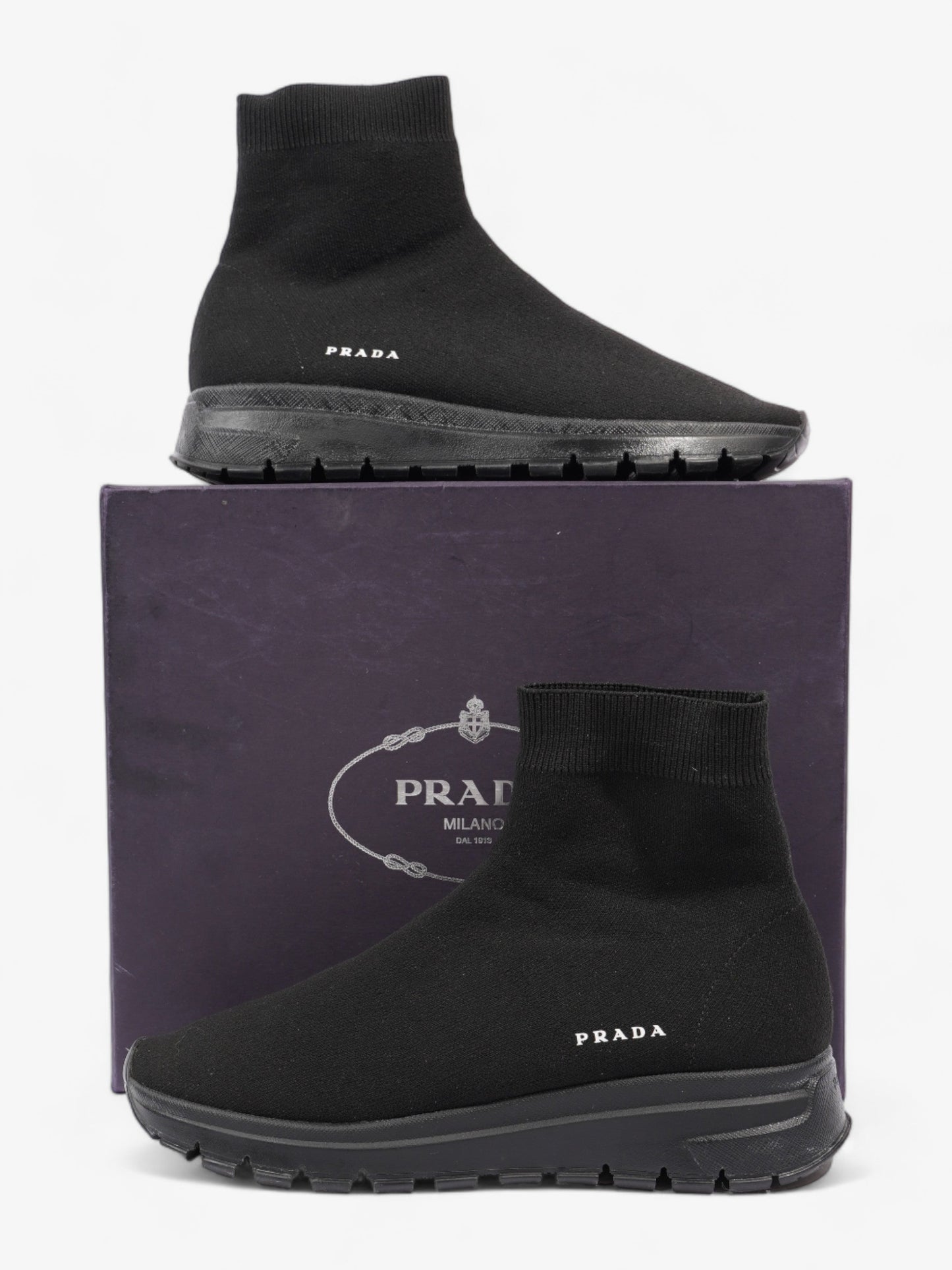 Prada High Top Sock Sneakers Black Cotton EU 39 UK 6