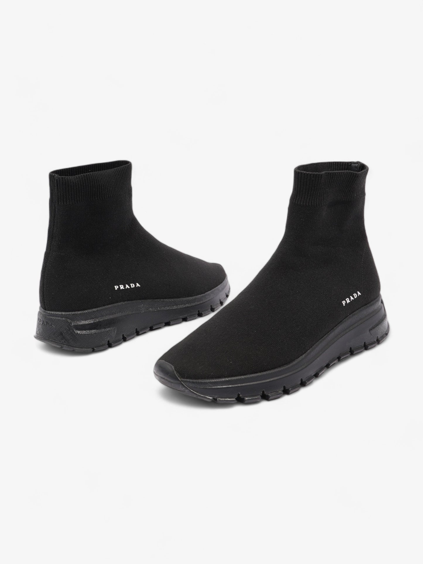 Prada High Top Sock Sneakers Black Cotton EU 39 UK 6