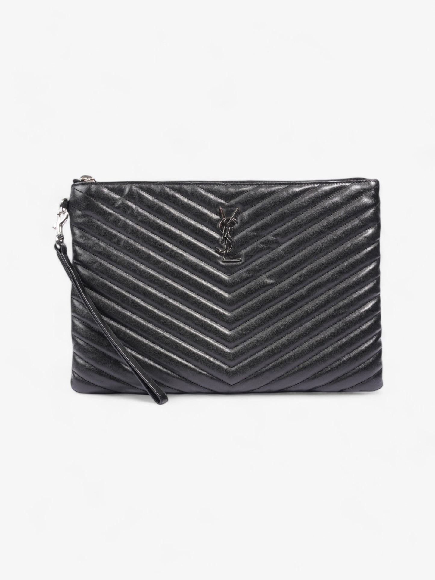 Saint Laurent Cassandre Wristlet Tablet Pouch Black Matelasse Leather