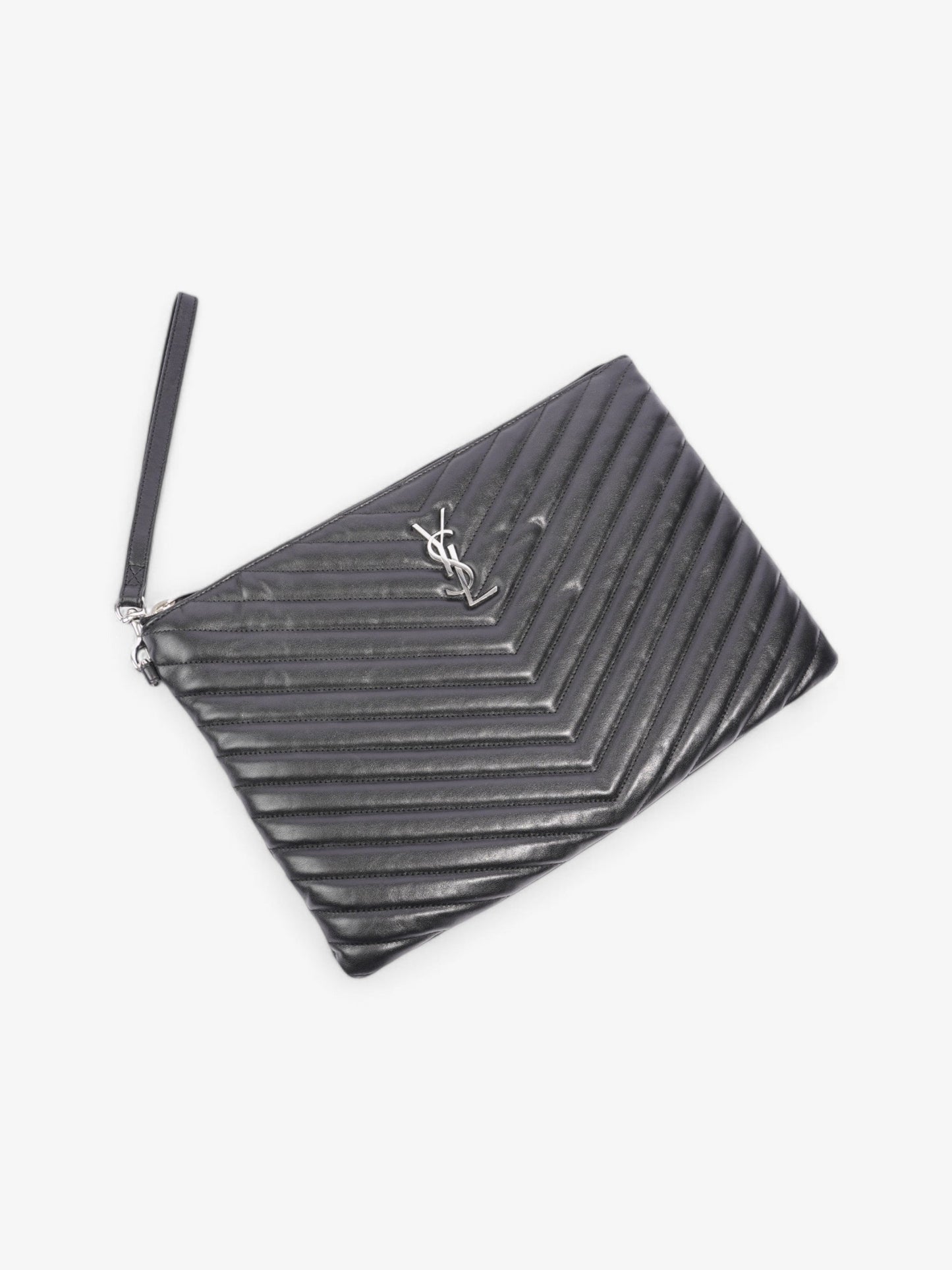 Saint Laurent Cassandre Wristlet Tablet Pouch Black Matelasse Leather