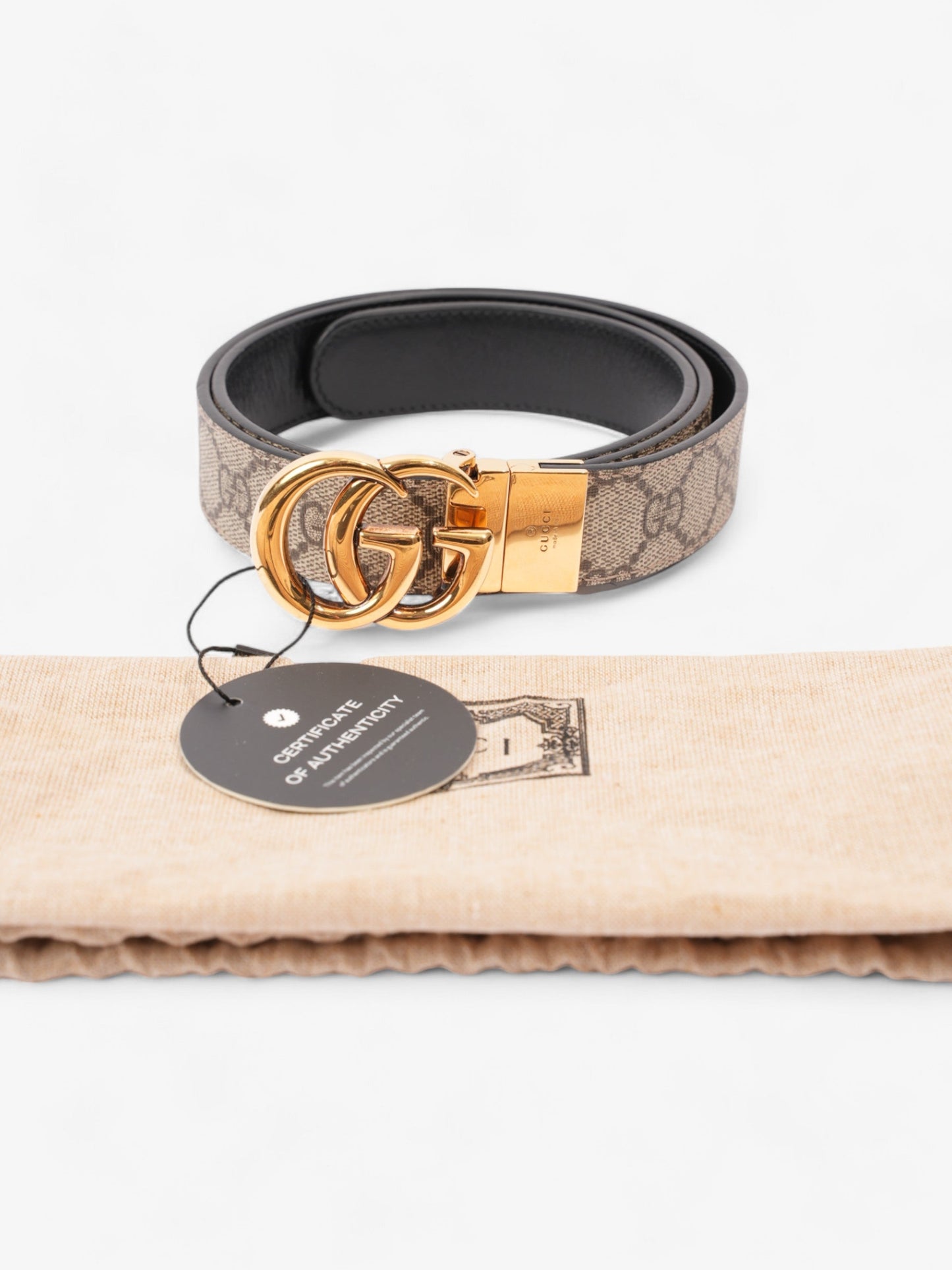 Gucci GG Marmont Reversible Belt GG Supreme / Black / Gold Canvas 90cm / 36"