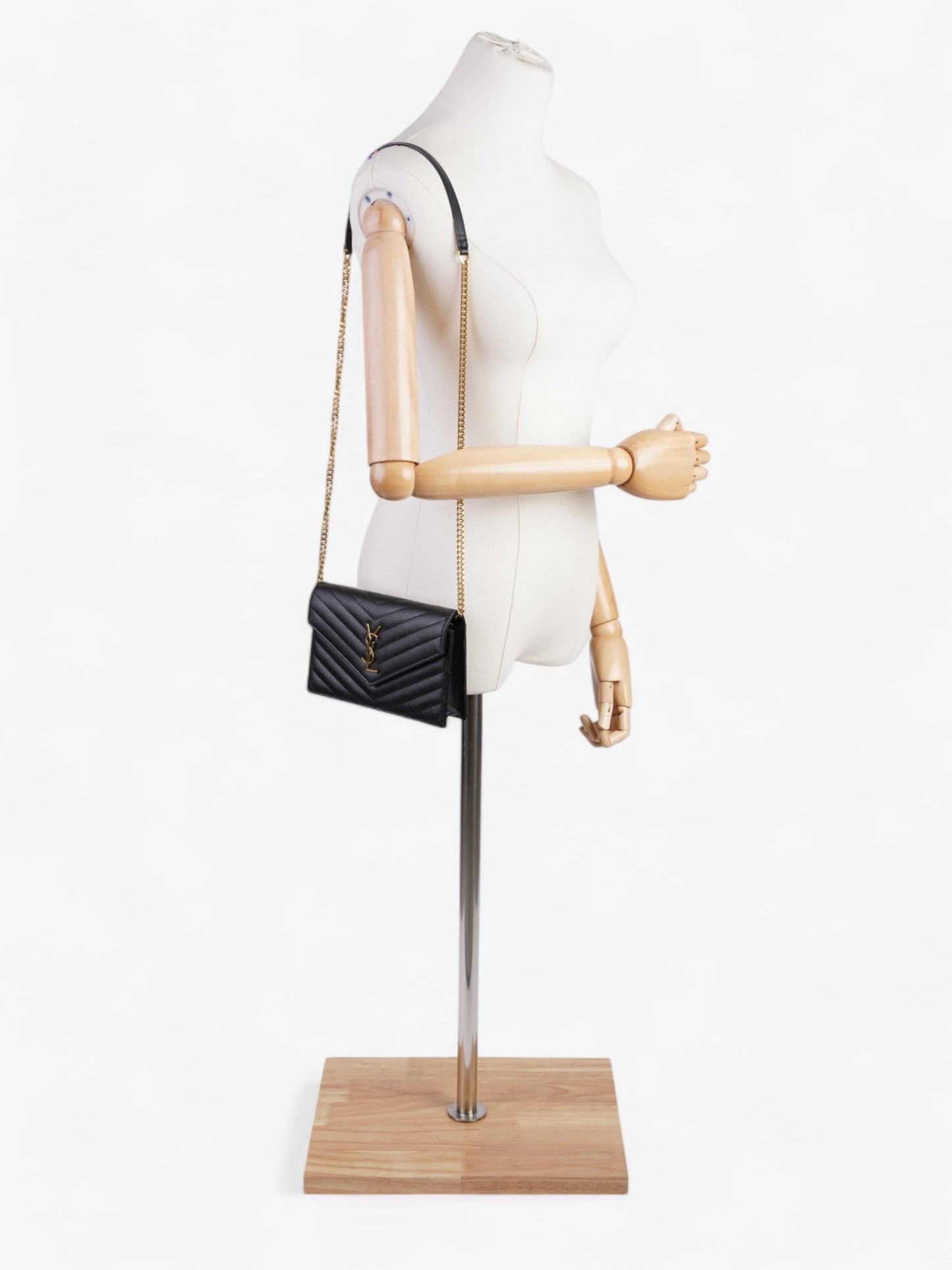 Saint Laurent Cassandre Chain Wallet Black Calfskin Leather