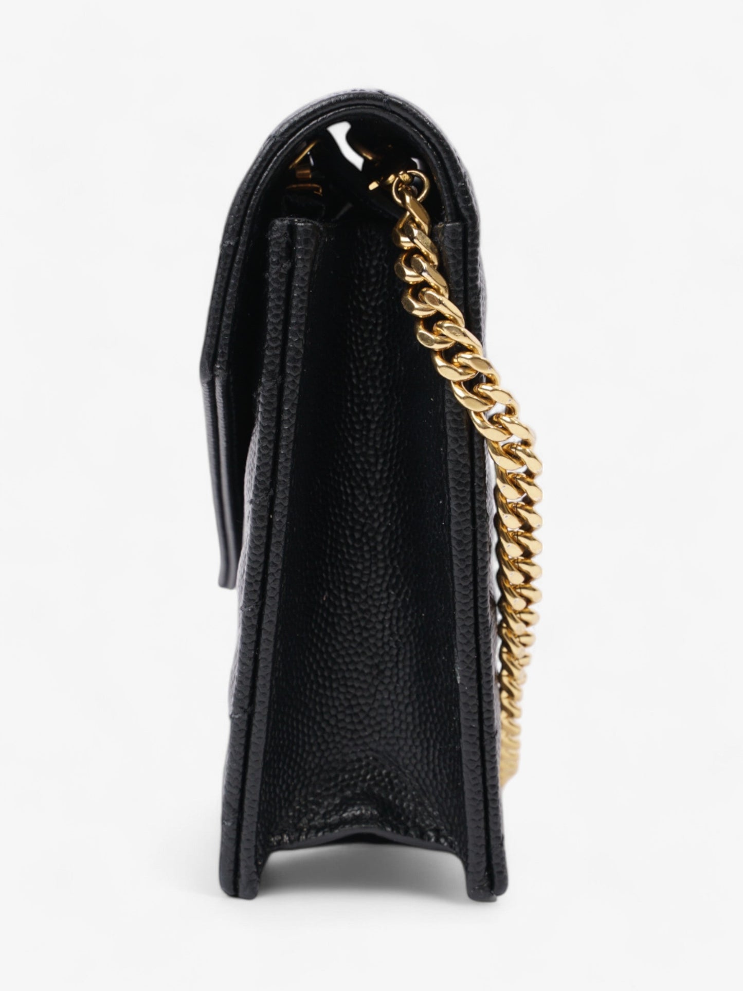 Saint Laurent Cassandre Chain Wallet Black Calfskin Leather