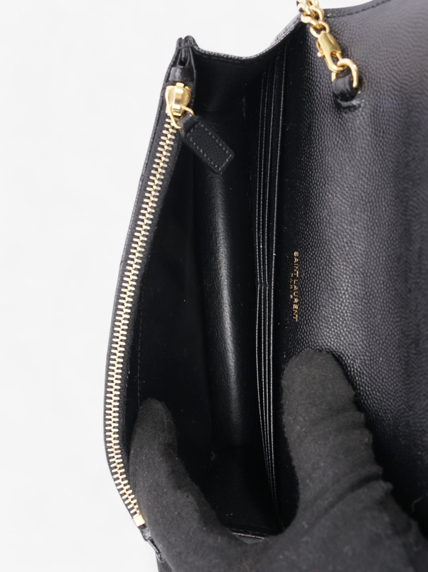 Saint Laurent Cassandre Chain Wallet Black Calfskin Leather