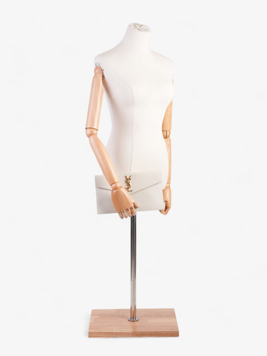 Saint Laurent Uptown Clutch White Grained Leather Medium