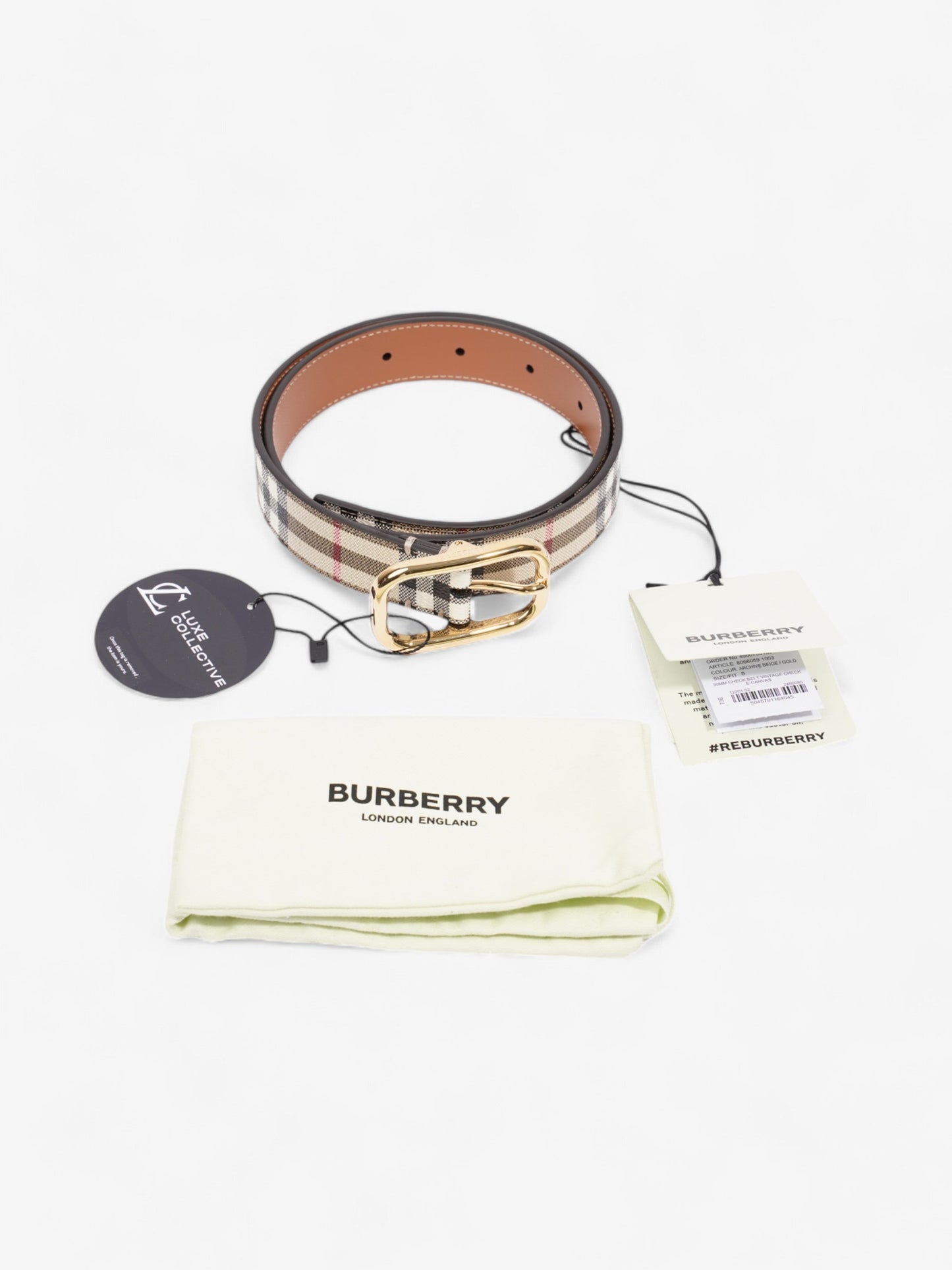 Burberry Check Belt Vintage Check Canvas Small - 89cm