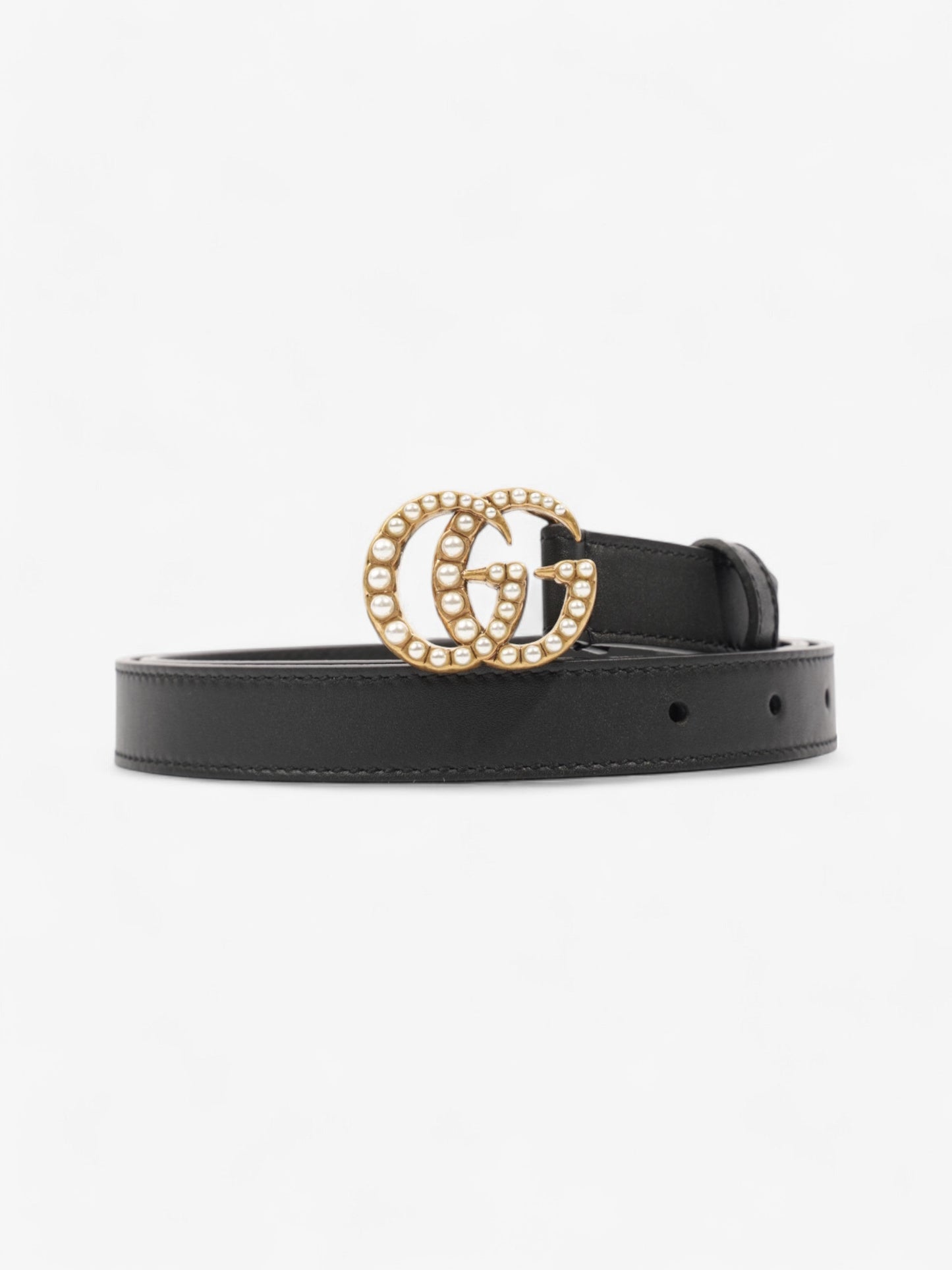 Gucci GG Marmont Thin Pearl Belt Black / Gold / Pearl Leather 90cm / 36"