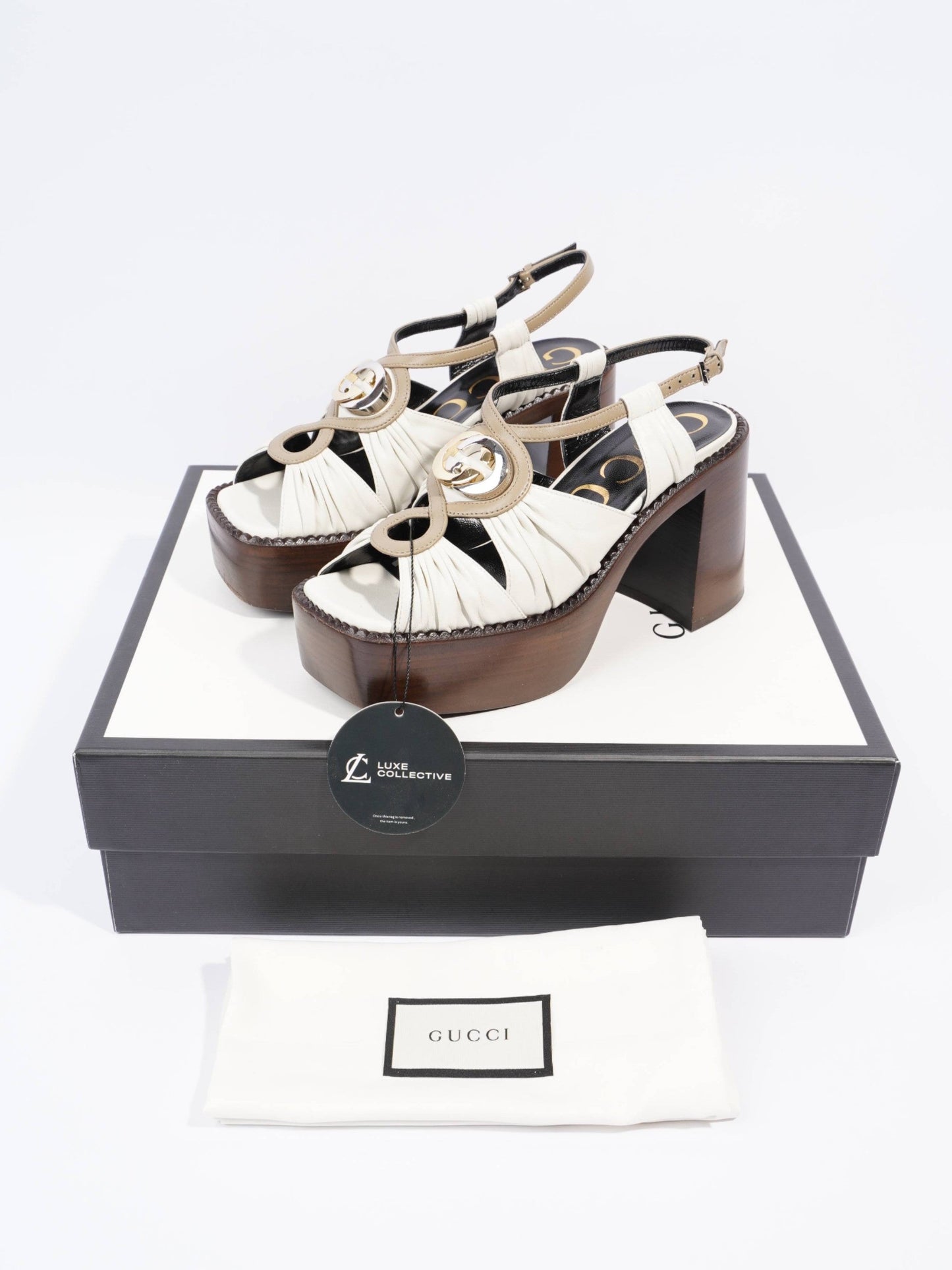 Gucci Charlotte Sandals 95 Dusty White Fabric EU 36.5 UK 3.5