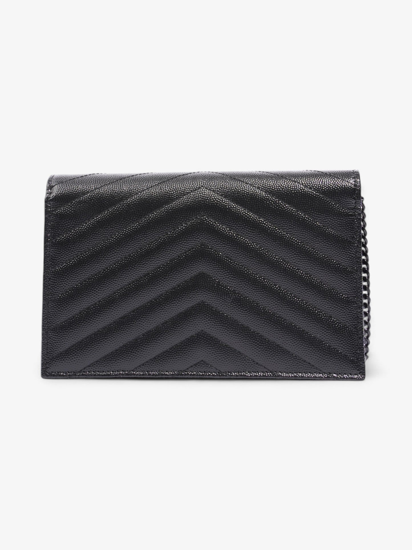Saint Laurent Cassandre Envelope Chain Wallet Black Grained Leather