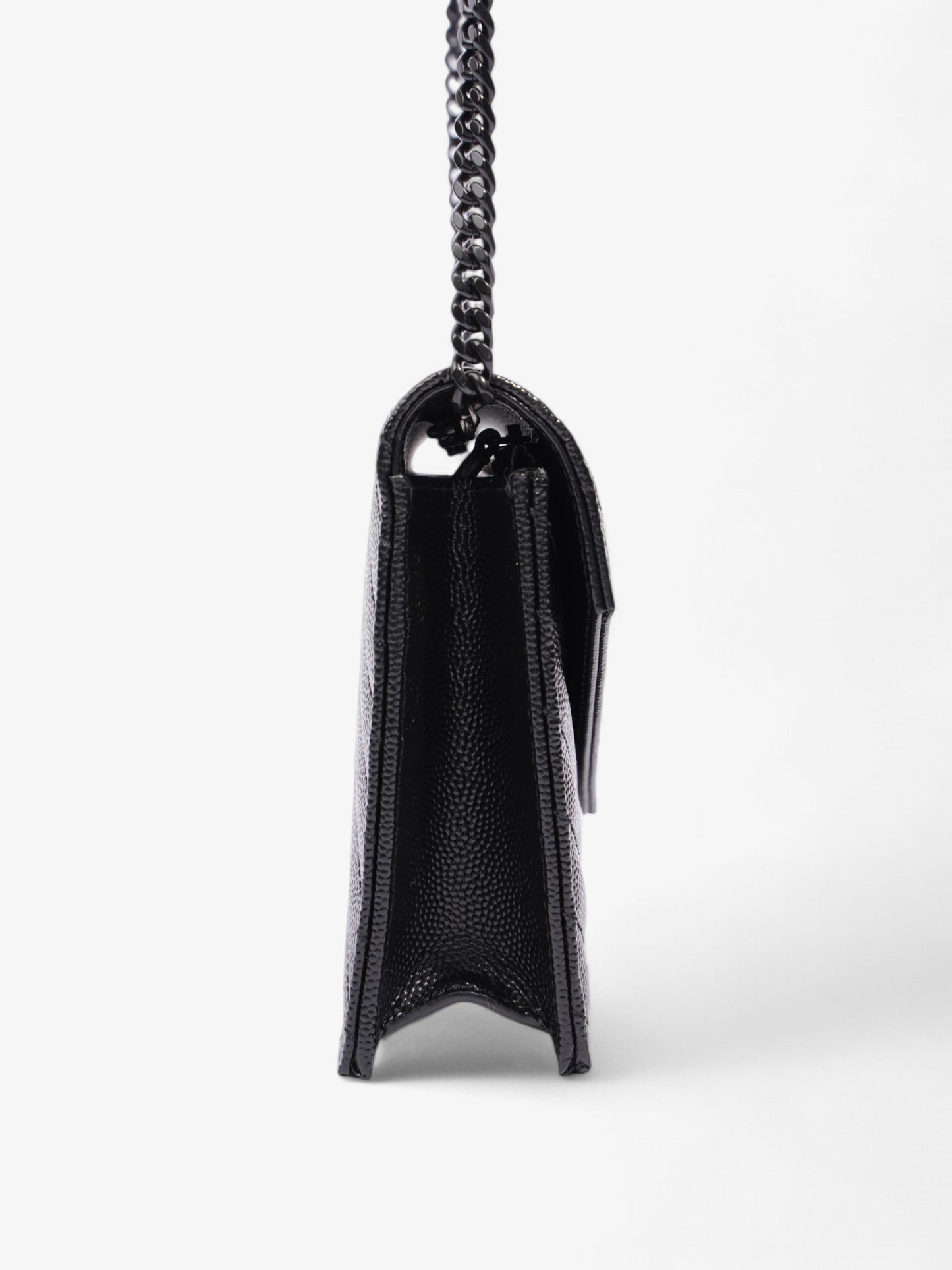 Saint Laurent Cassandre Envelope Chain Wallet Black Grained Leather