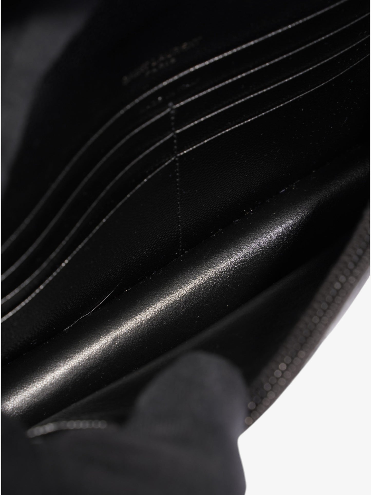 Saint Laurent Cassandre Envelope Chain Wallet Black Grained Leather