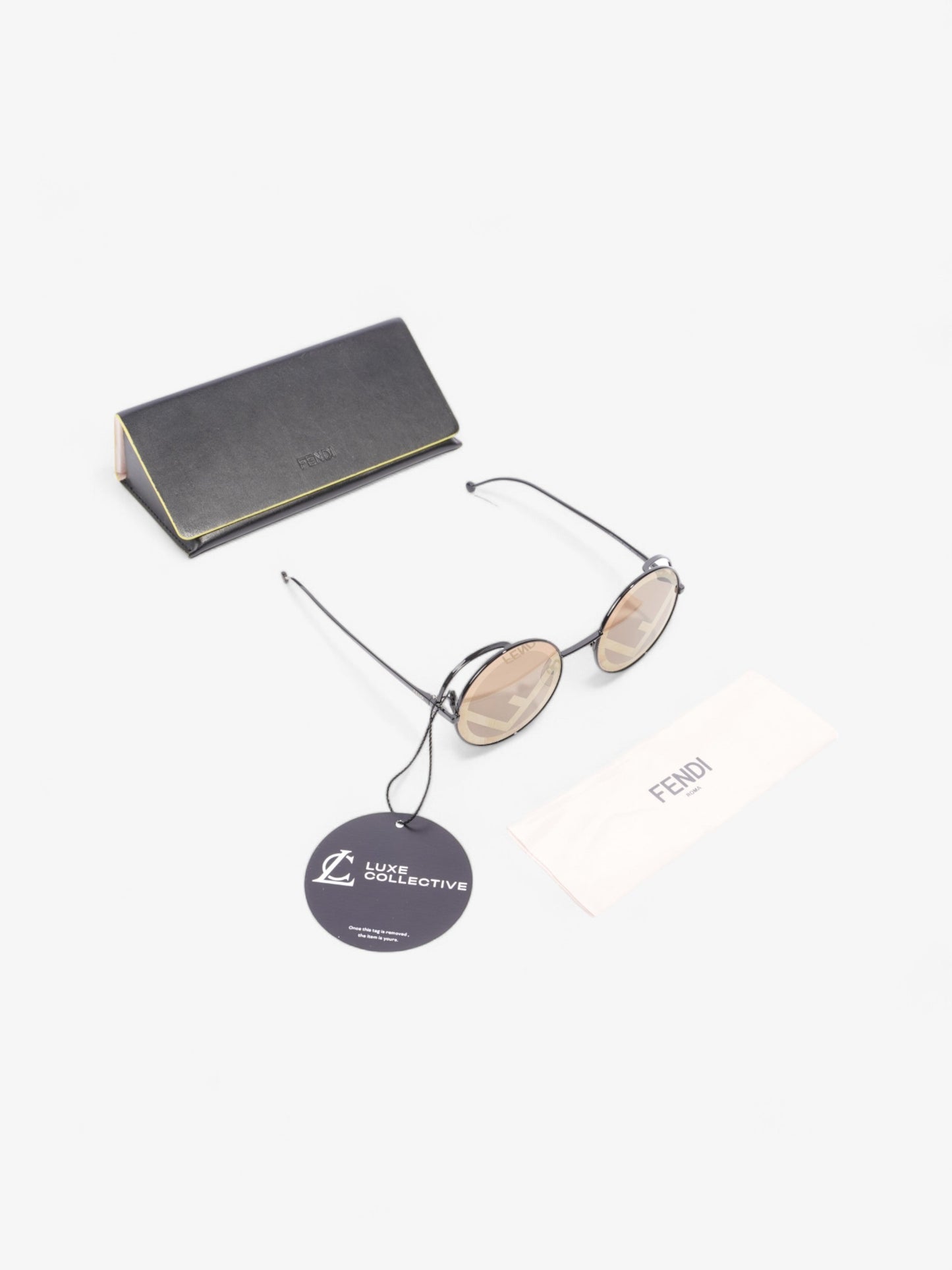 Fendi F is Fendi Printed Round Frame Sunglasses Black Acetate 135mm