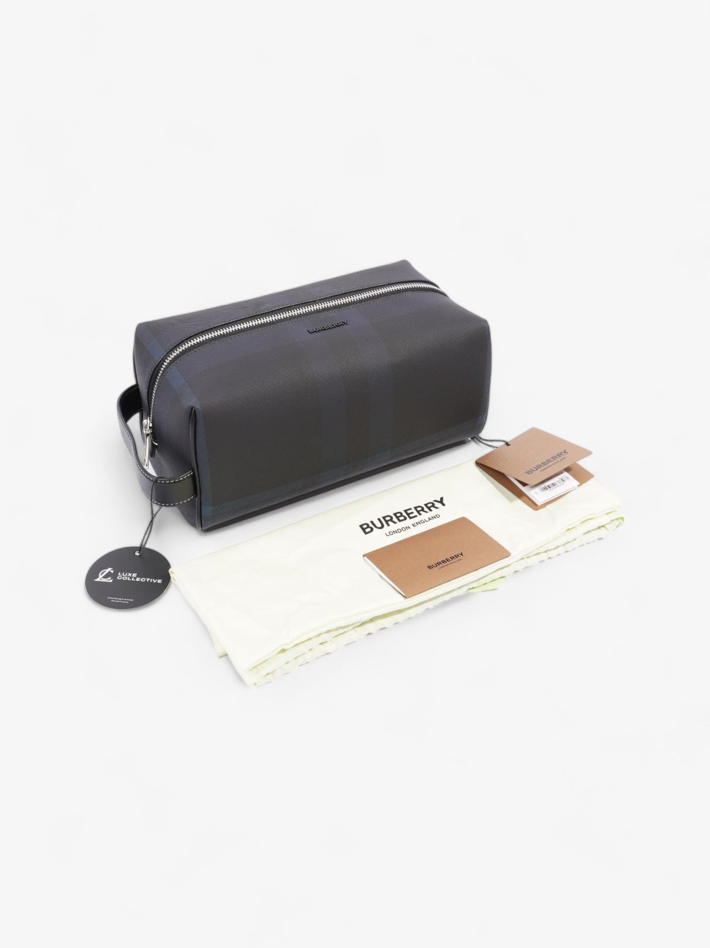 Burberry Wash Bag Dark Charcoal Blue Coated Canvas
