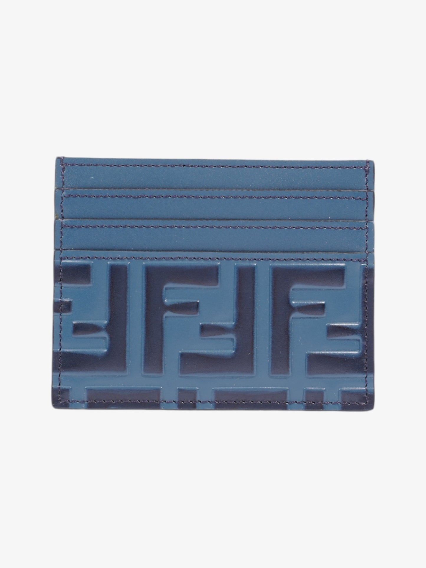 Fendi FF Business Card Holder Blue Leather